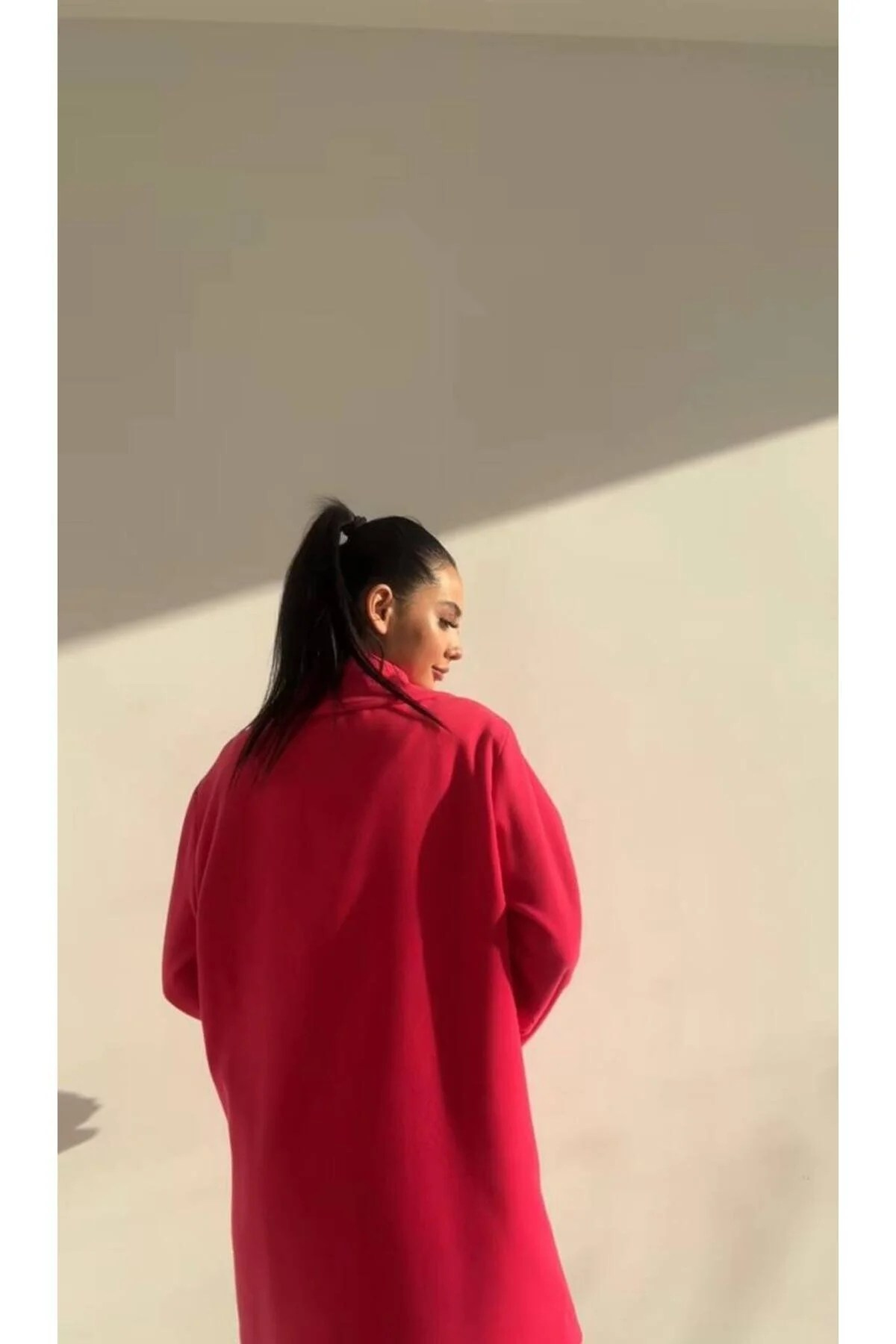 Oversize Geniş Kesim Düğmeli Kısa Kaşe Kaban Fuşya