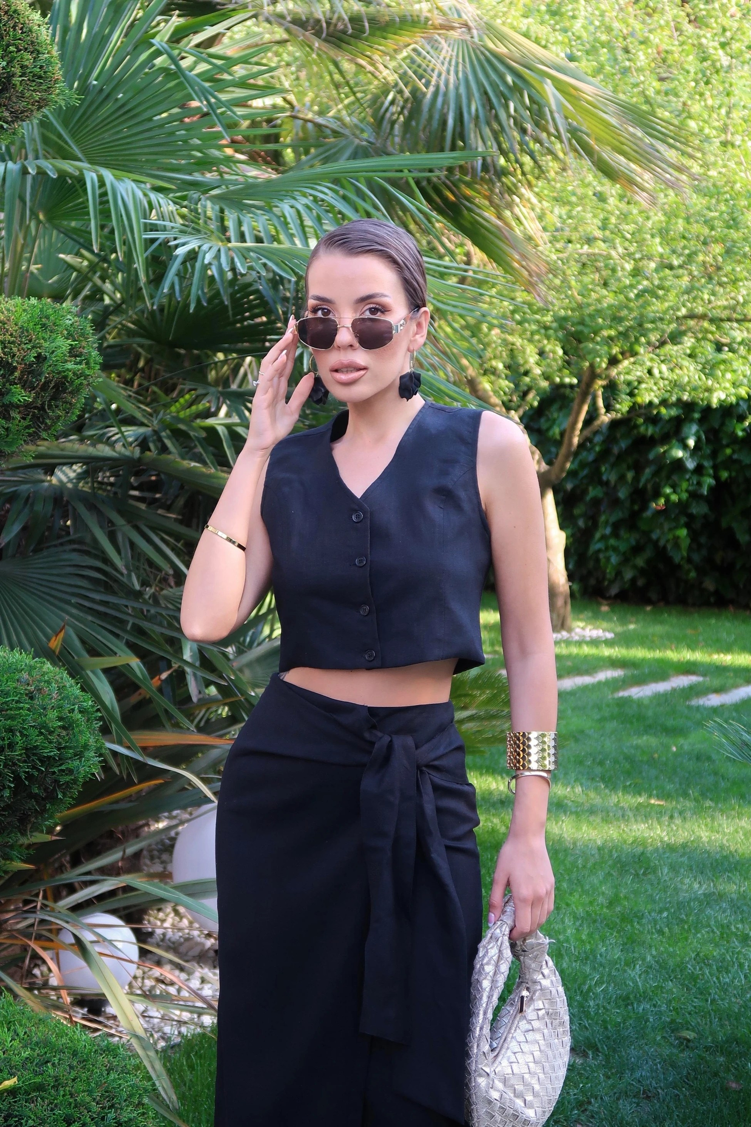 Palma Summer Holly Keten Anvelop Etek Siyah