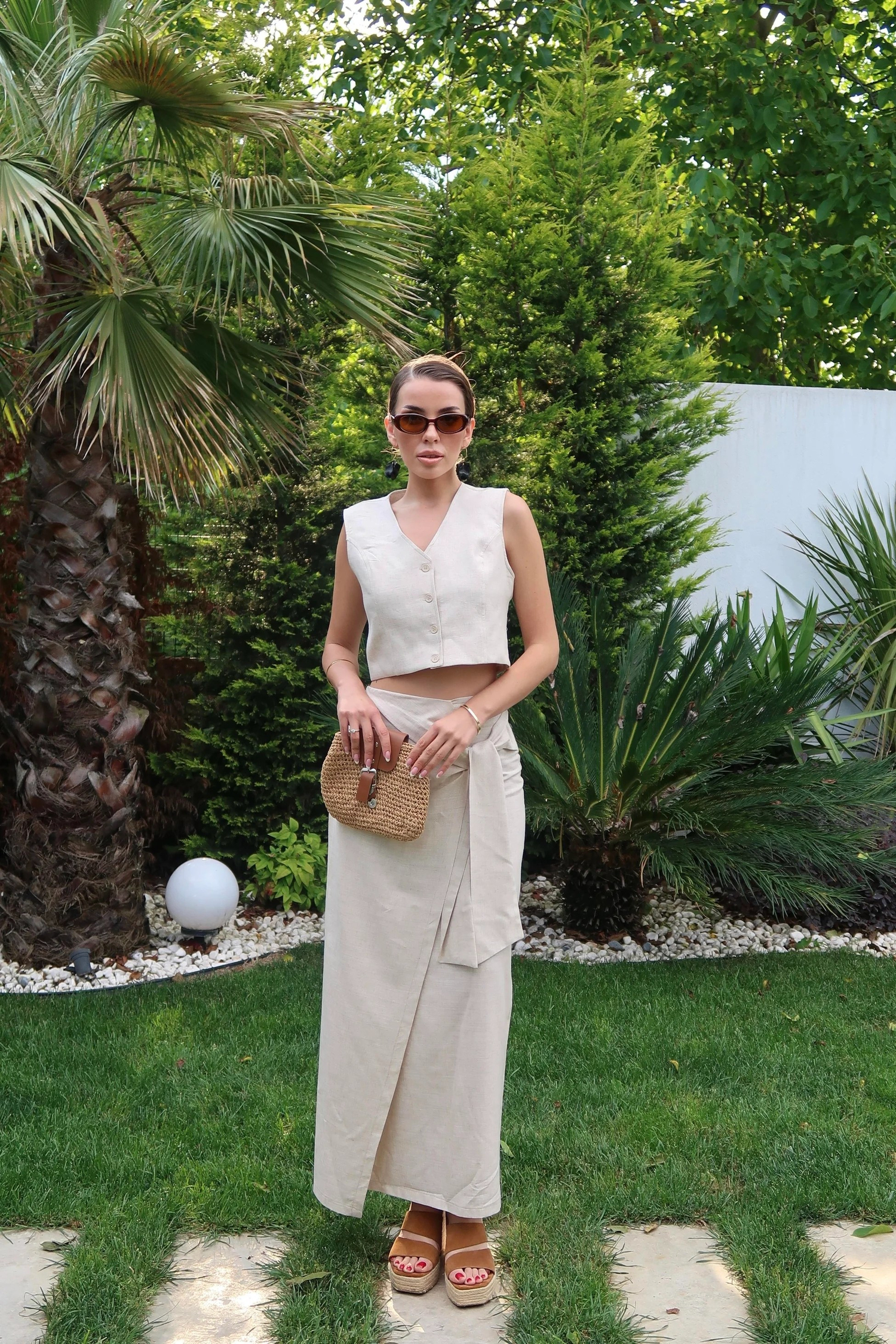 Palma Summer Holly Keten Anvelop Etek Natürel