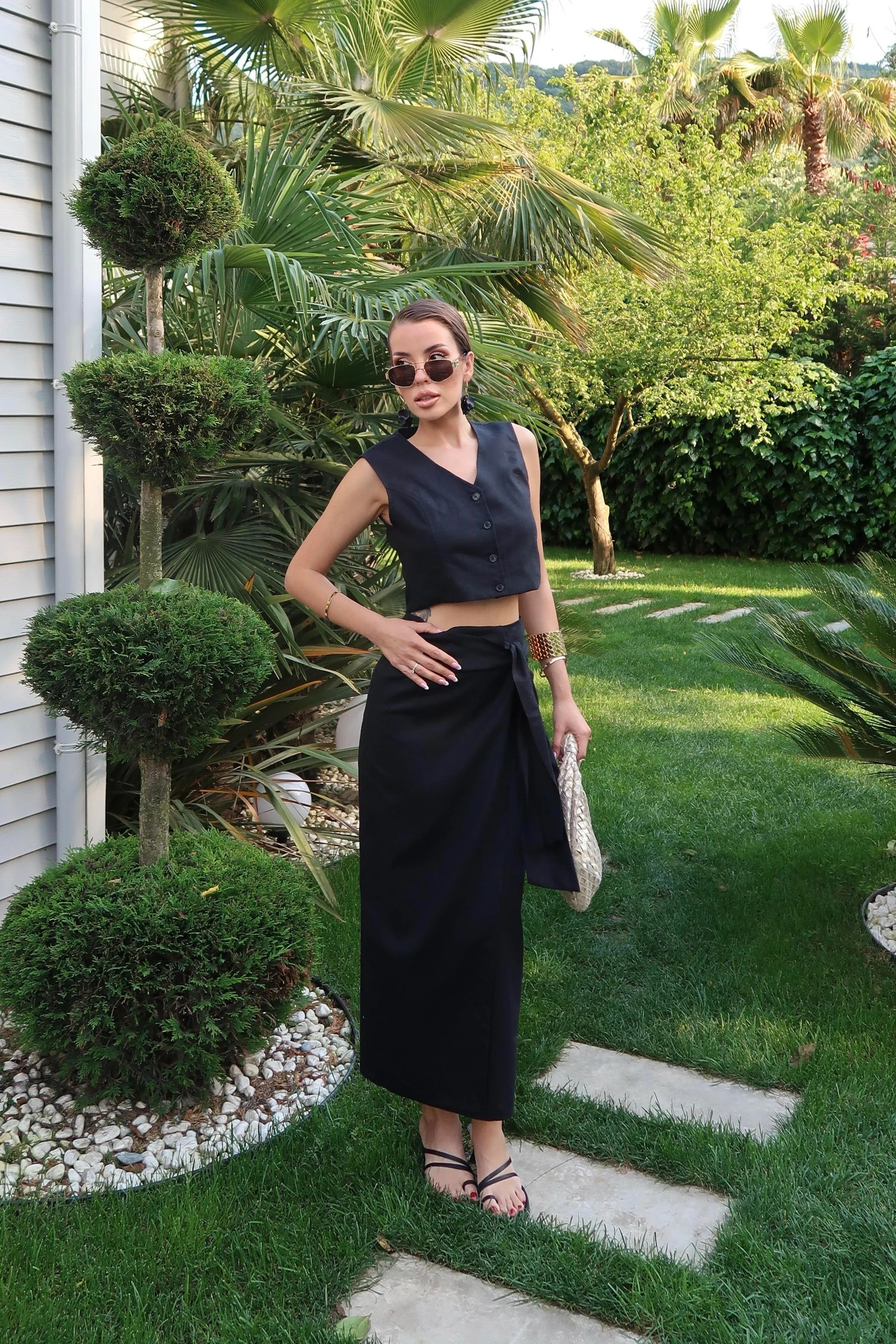 Palma Summer Julie Keten Crop Siyah Yelek