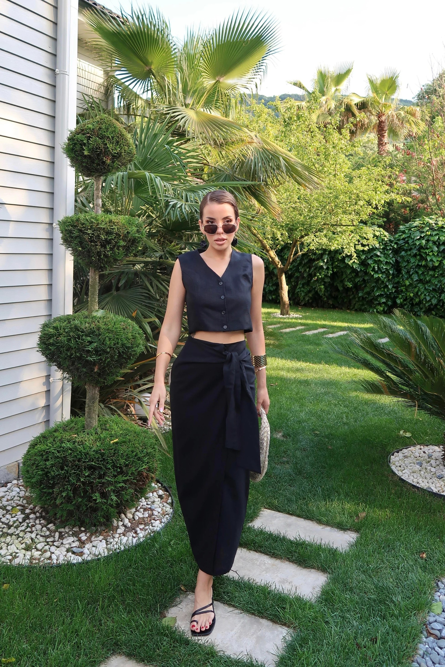 Palma Summer Julie Keten Crop Siyah Yelek