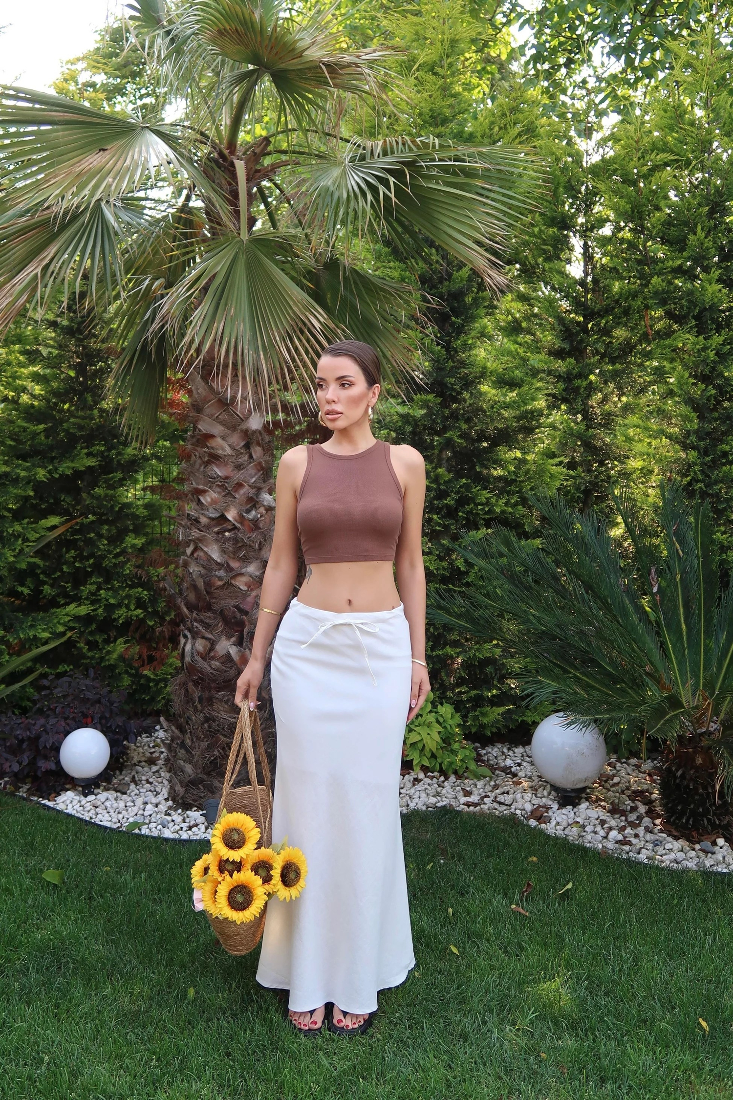 Palma Summer Rebecca Maxi Keten Etek Beyaz
