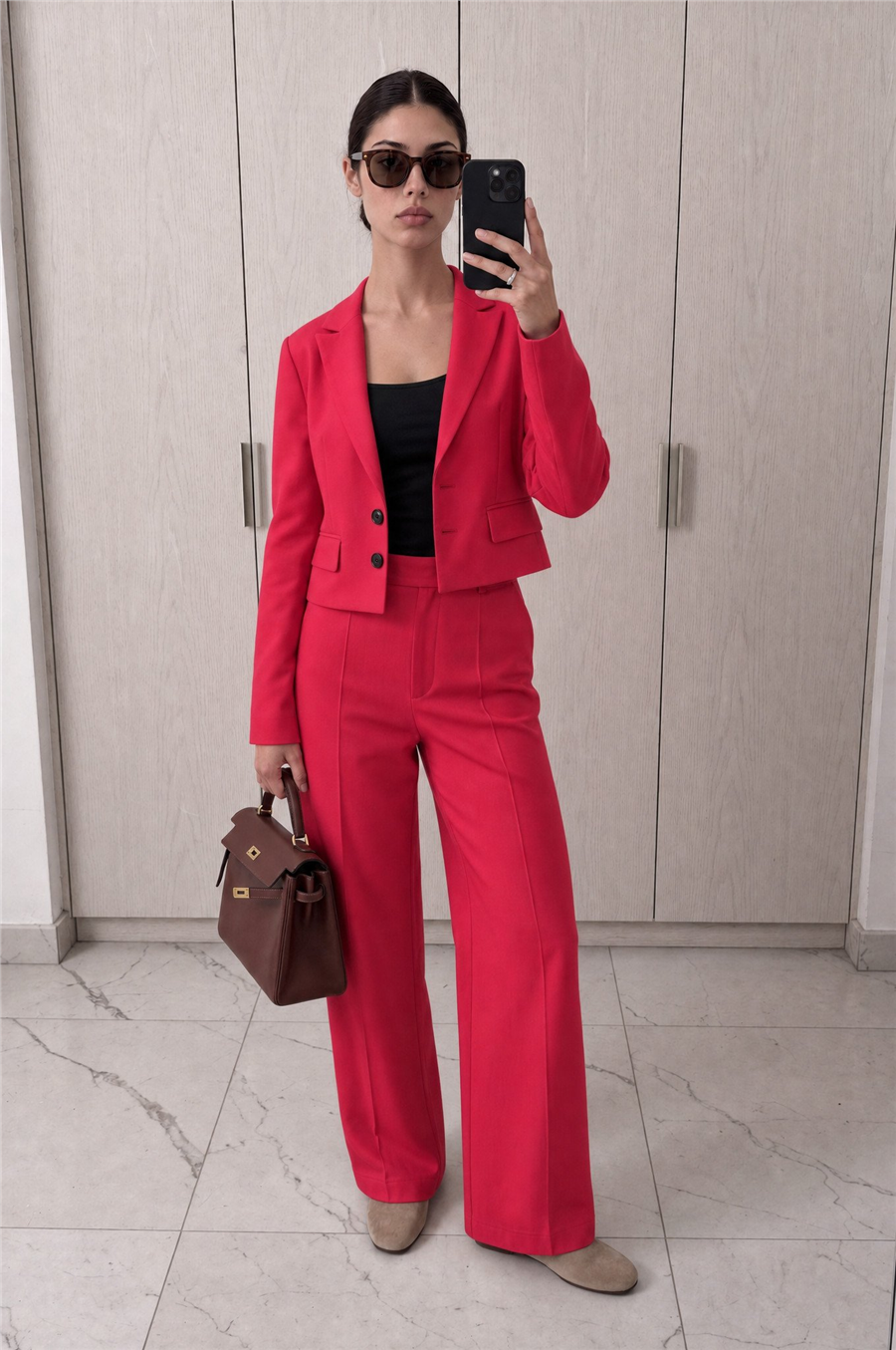 Pembe Rengi Kruvaze Kesim Ceket Pantolon Takım