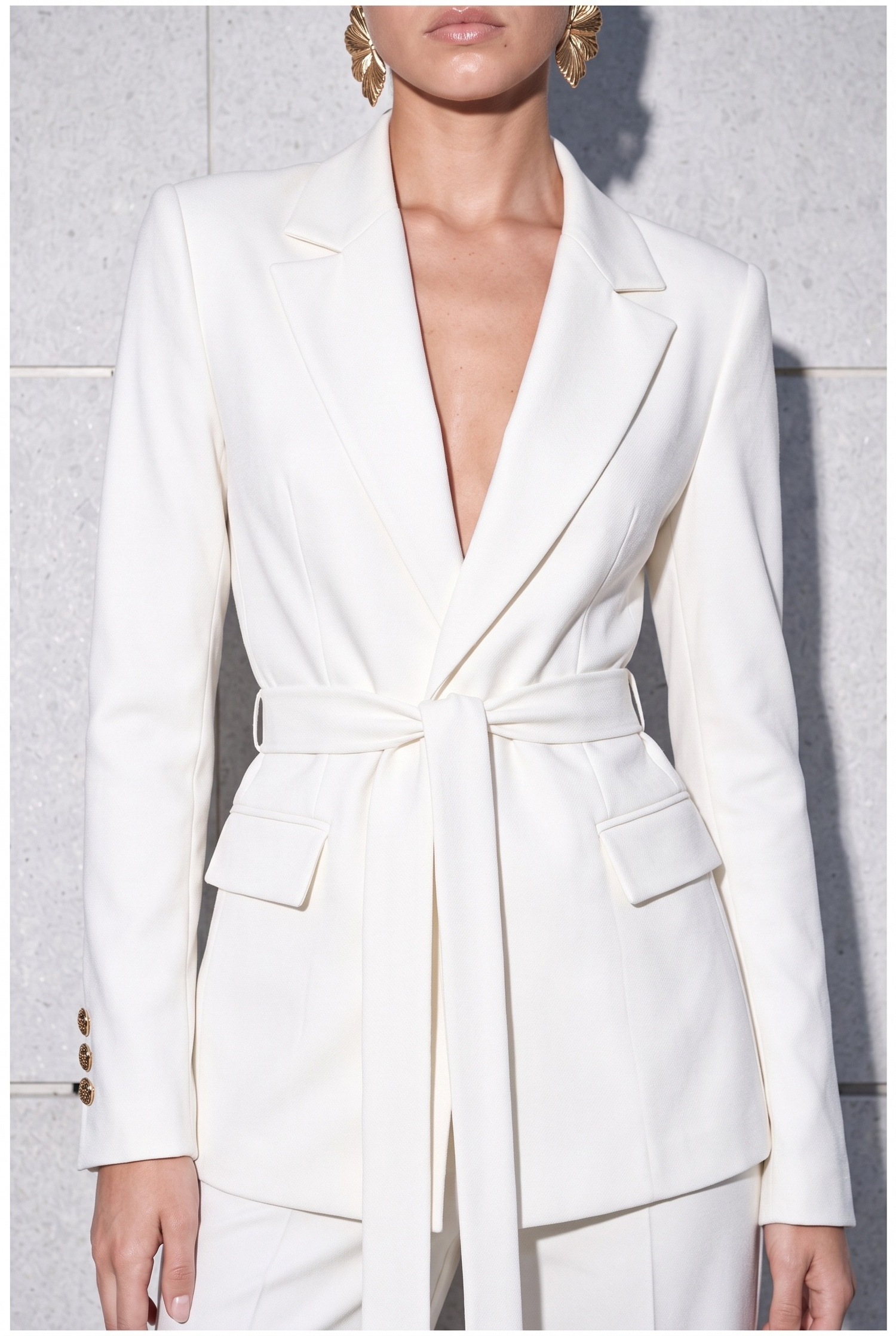 Rae Kuşak Detaylı Blazer Takım Beyaz