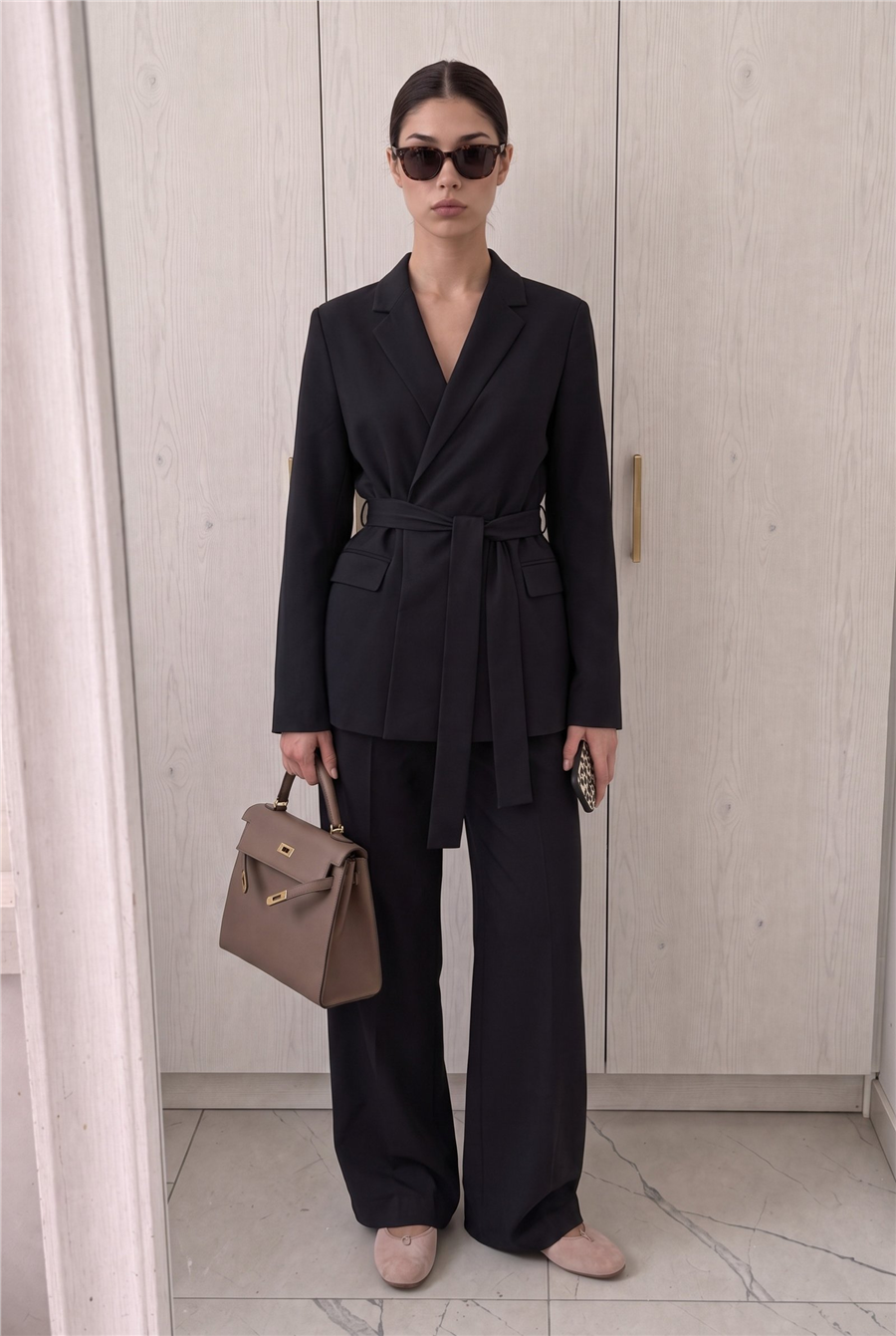 Rae Kuşak Detaylı Blazer Takım Siyah