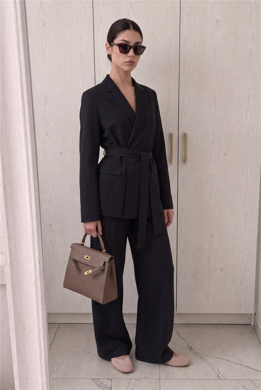 Rae Kuşak Detaylı Blazer Takım Siyah