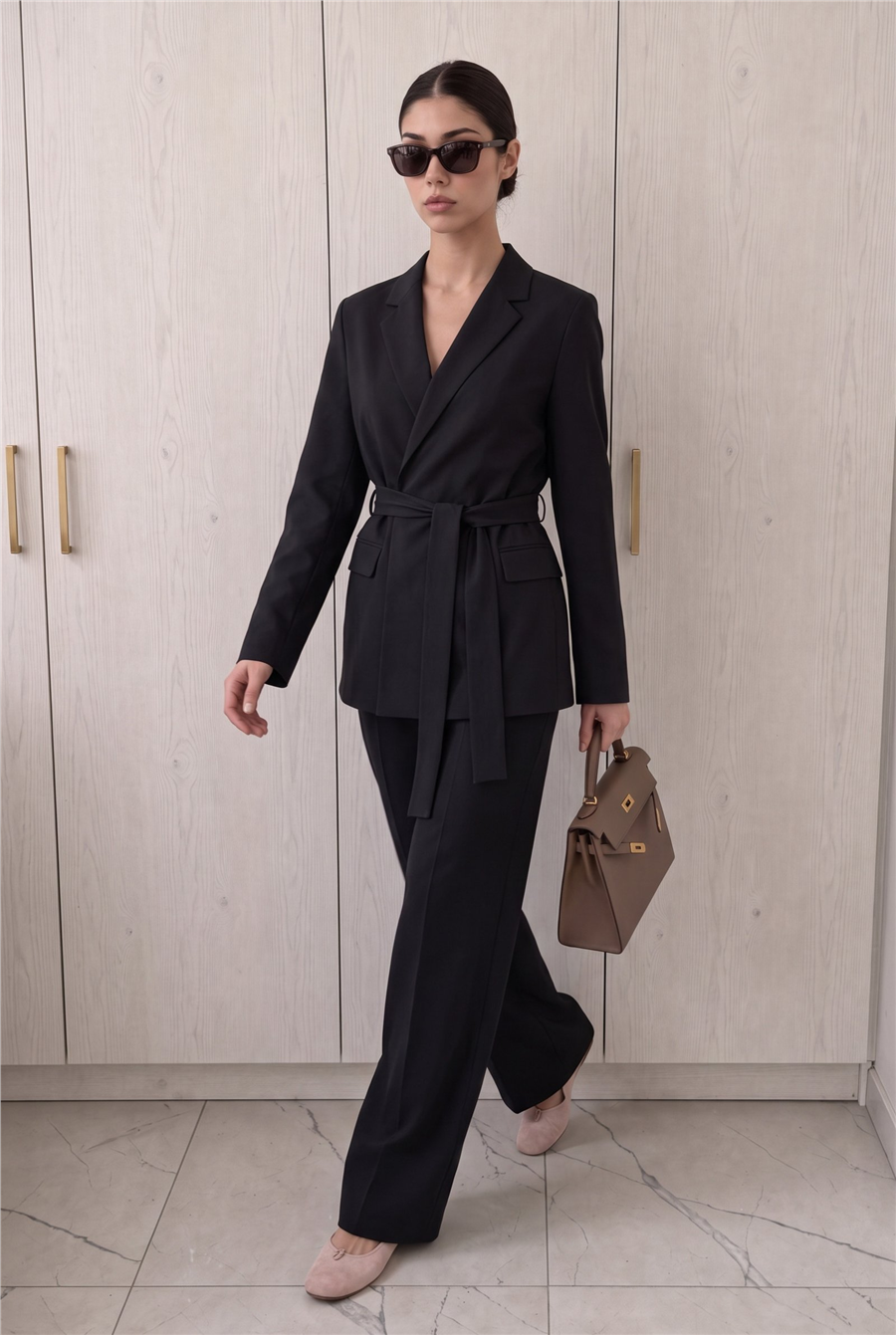 Rae Kuşak Detaylı Blazer Takım Siyah