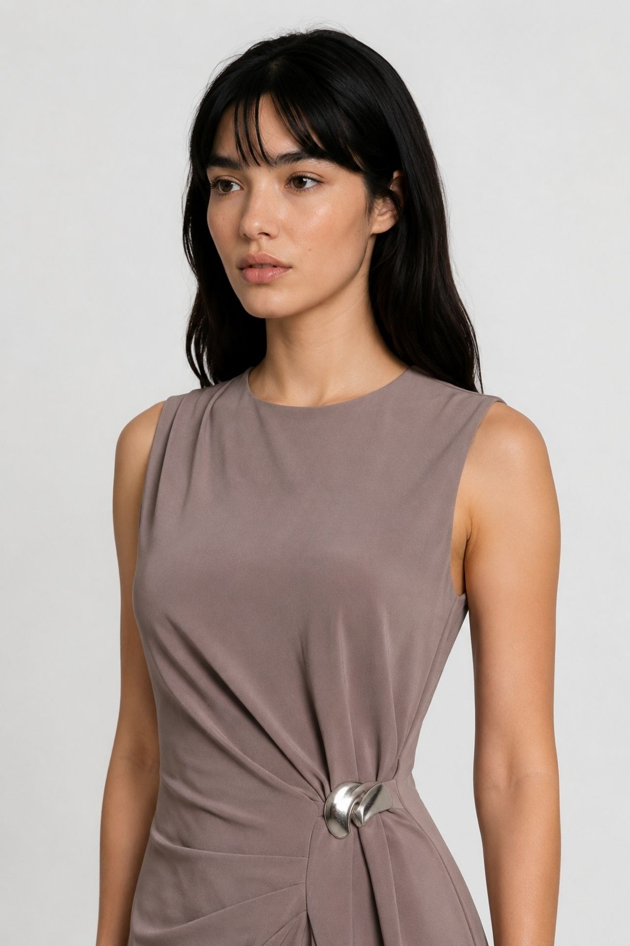 Roselia Drape Detaylı Midi Elbise Gri