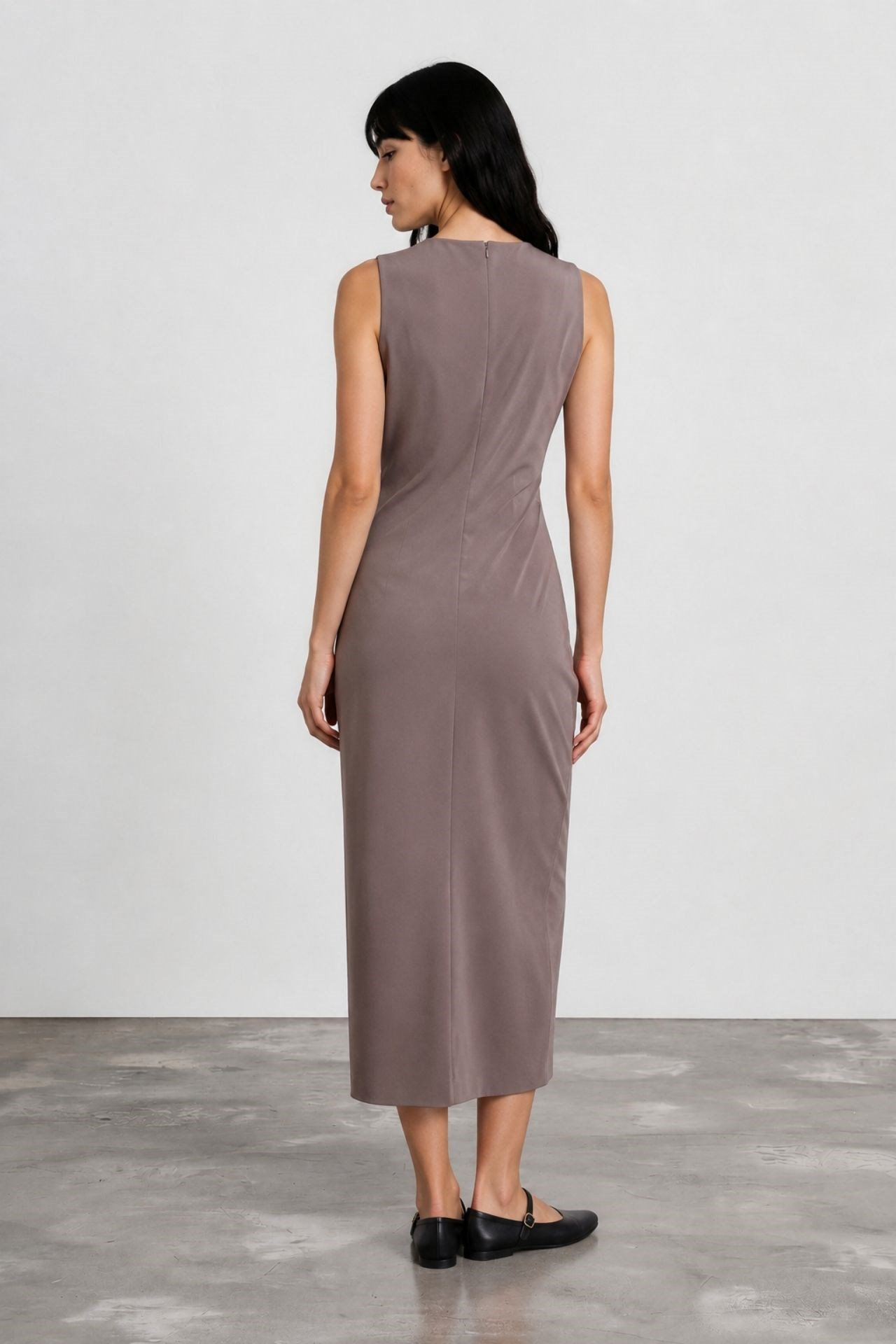 Roselia Drape Detaylı Midi Elbise Gri