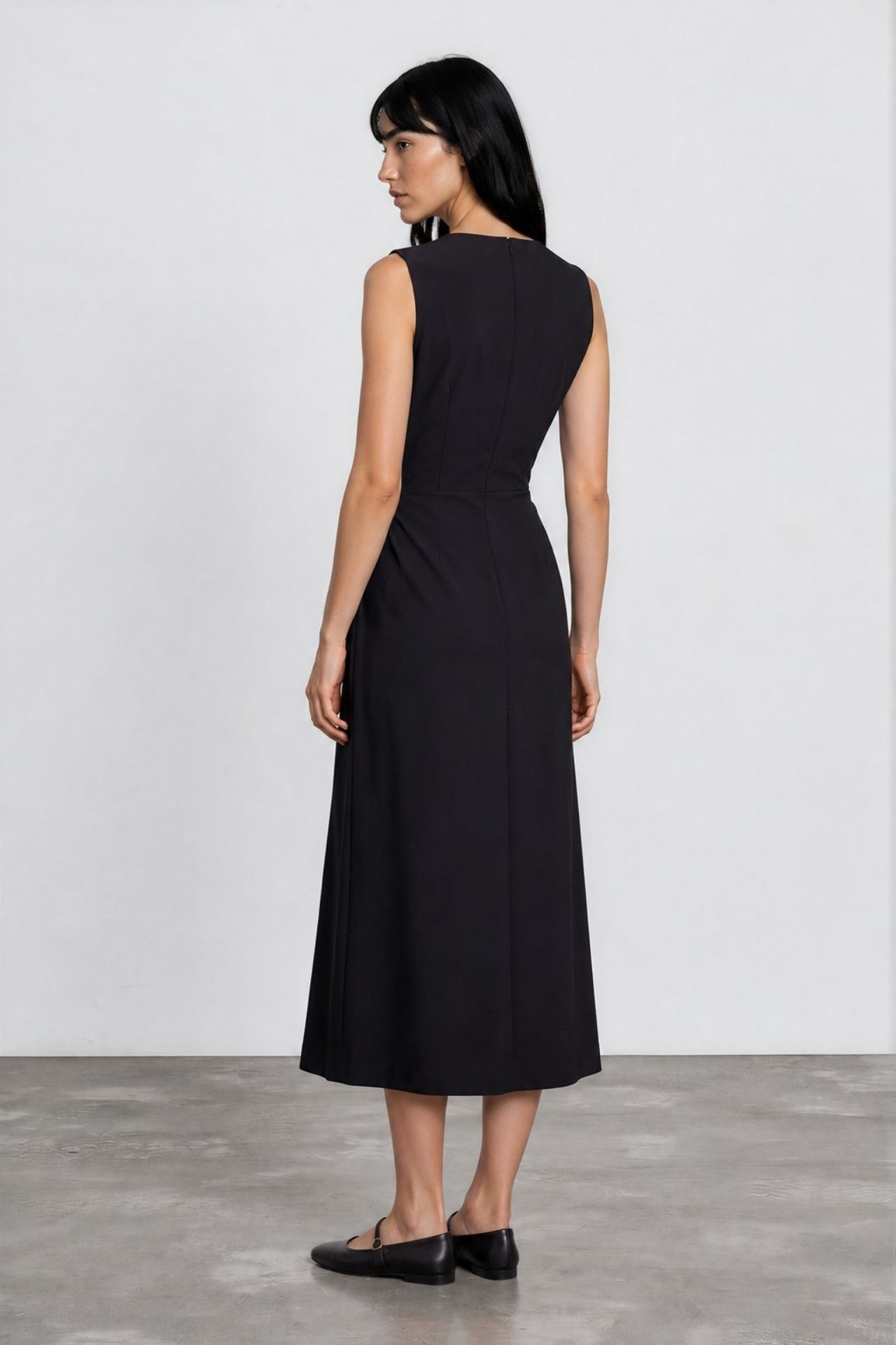 Roselia Drape Detaylı Midi Elbise Siyah