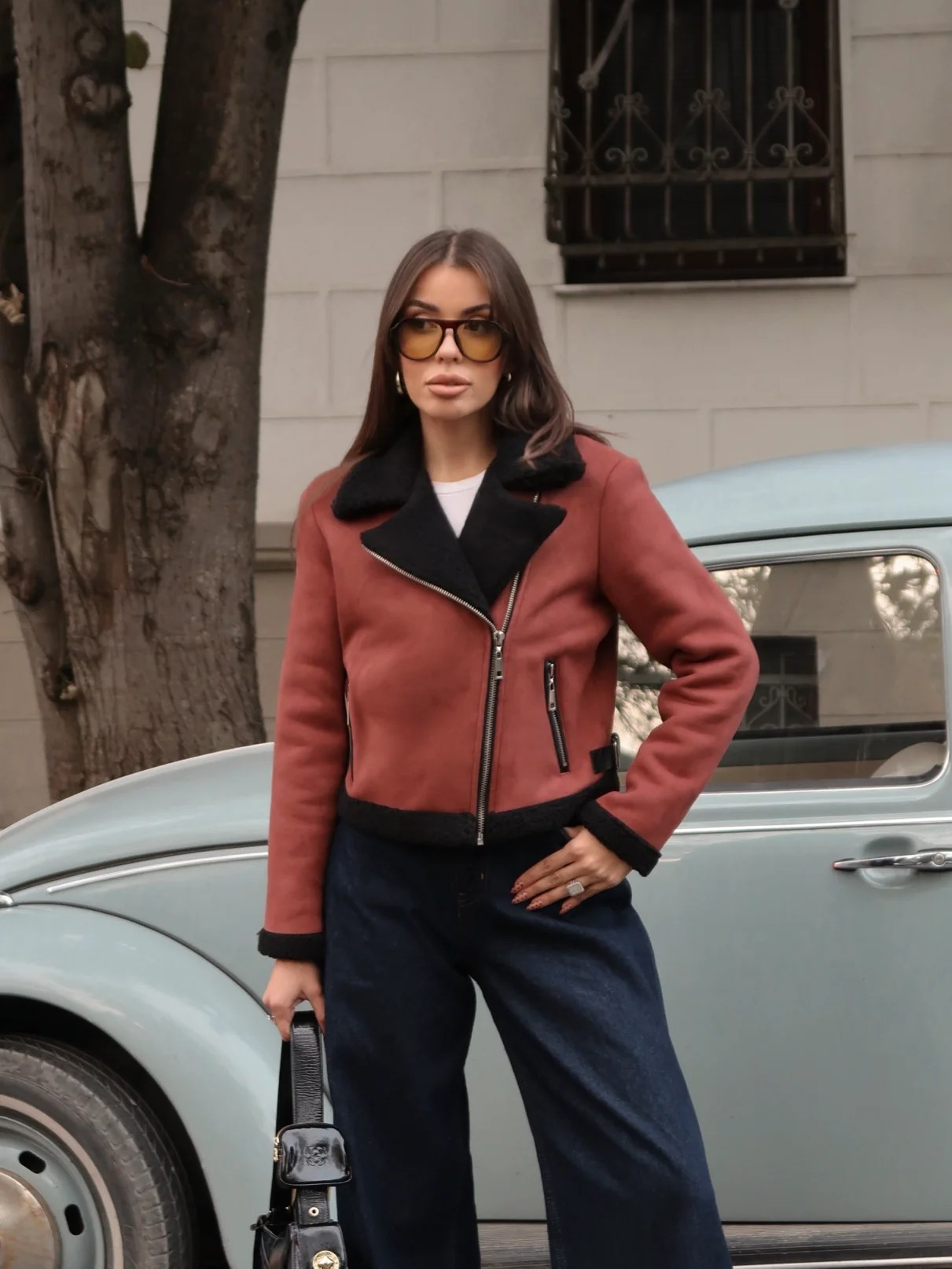 Sherpa Detaylı Süet Biker Ceket