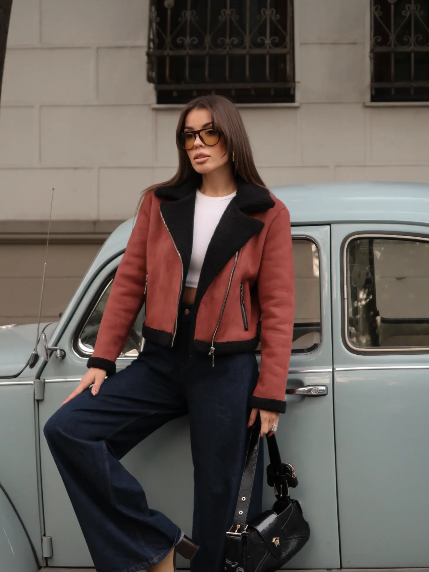 Sherpa Detaylı Süet Biker Ceket
