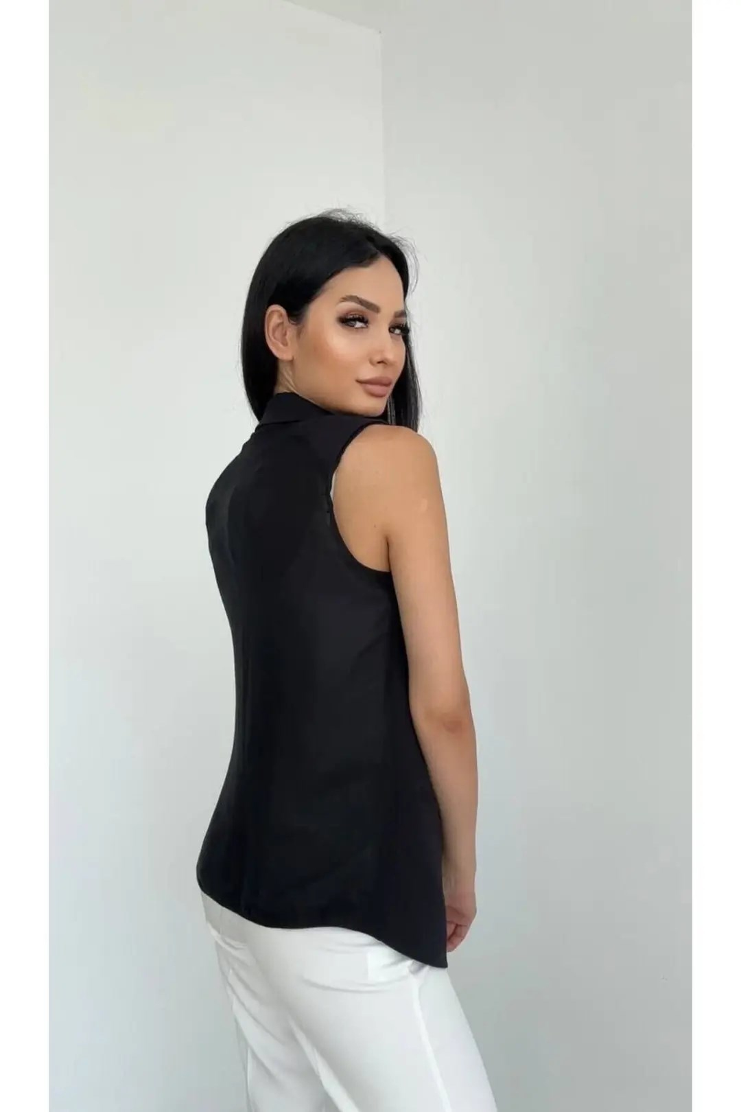Şifon Detaylı Yelek Siyah