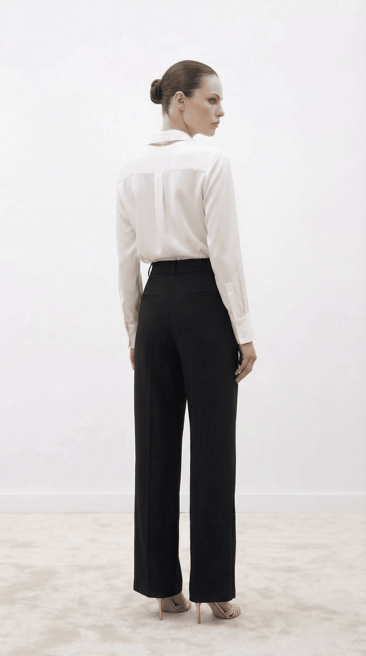 Siyah Yüksek Bel Pilili Wide Leg/Geniş Paça Dokuma Pantolon 25SWS5924 Palazzo