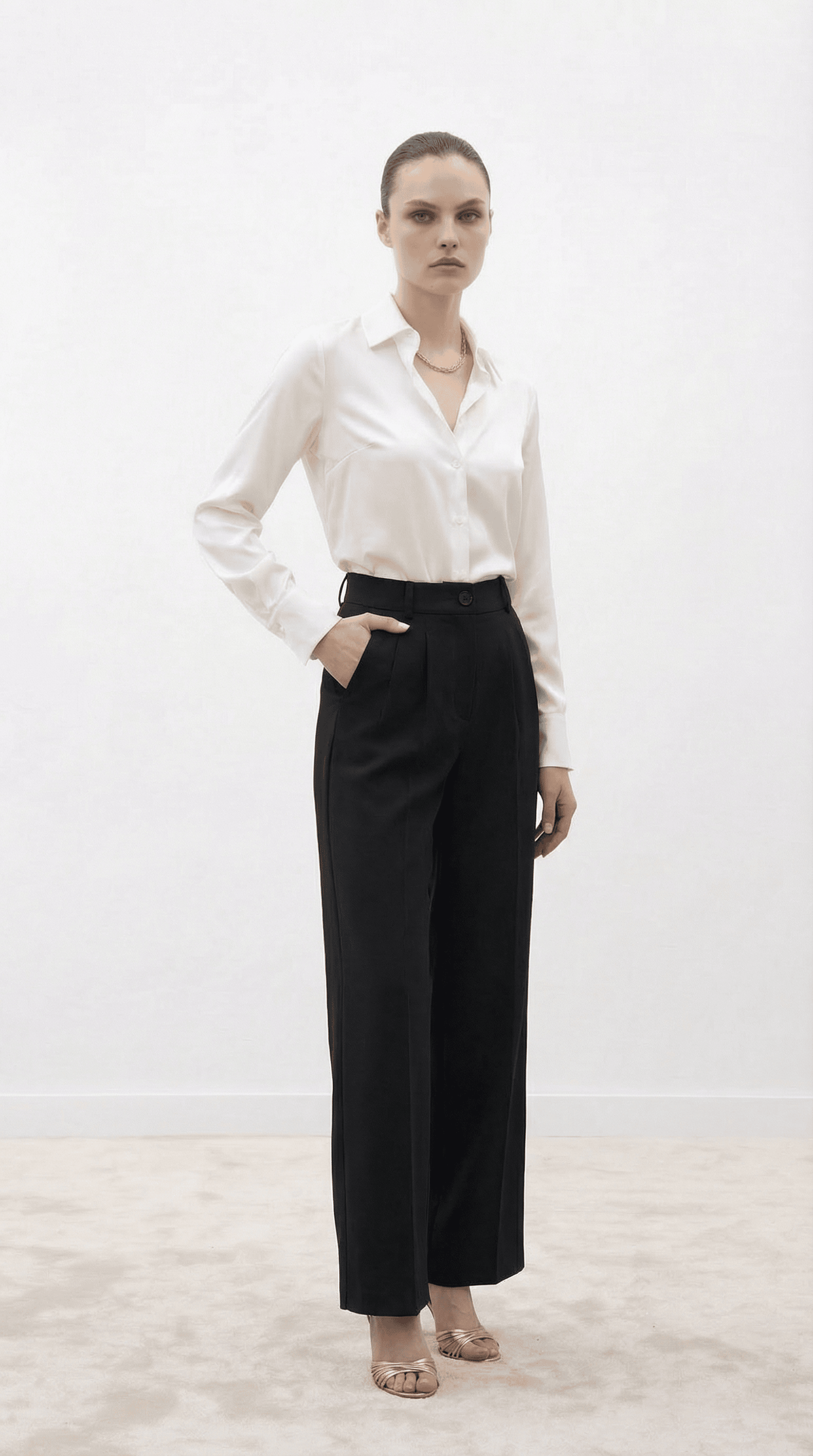 Siyah Yüksek Bel Pilili Wide Leg/Geniş Paça Dokuma Pantolon 25SWS5924 Palazzo