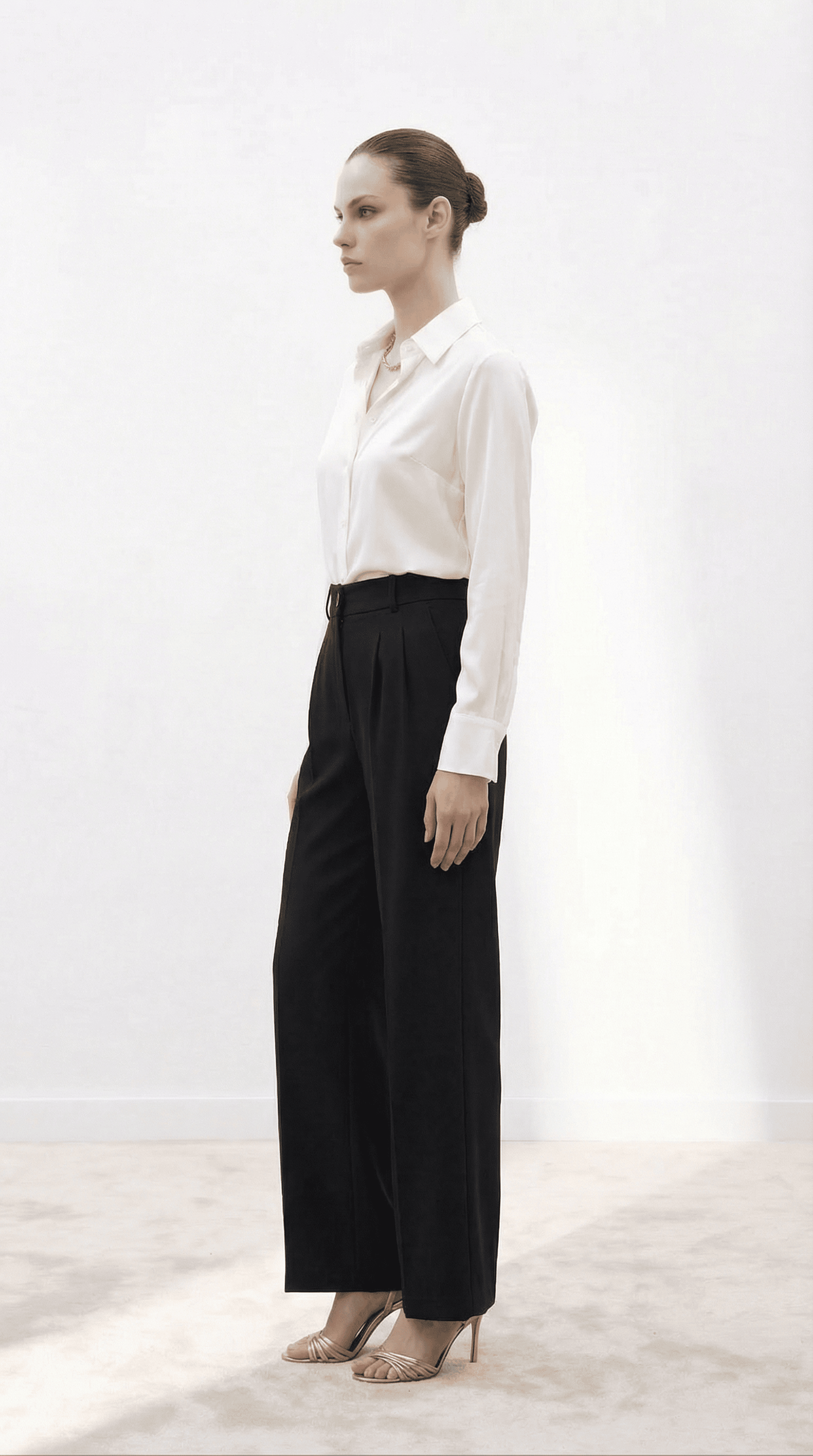 Siyah Yüksek Bel Pilili Wide Leg/Geniş Paça Dokuma Pantolon 25SWS5924 Palazzo