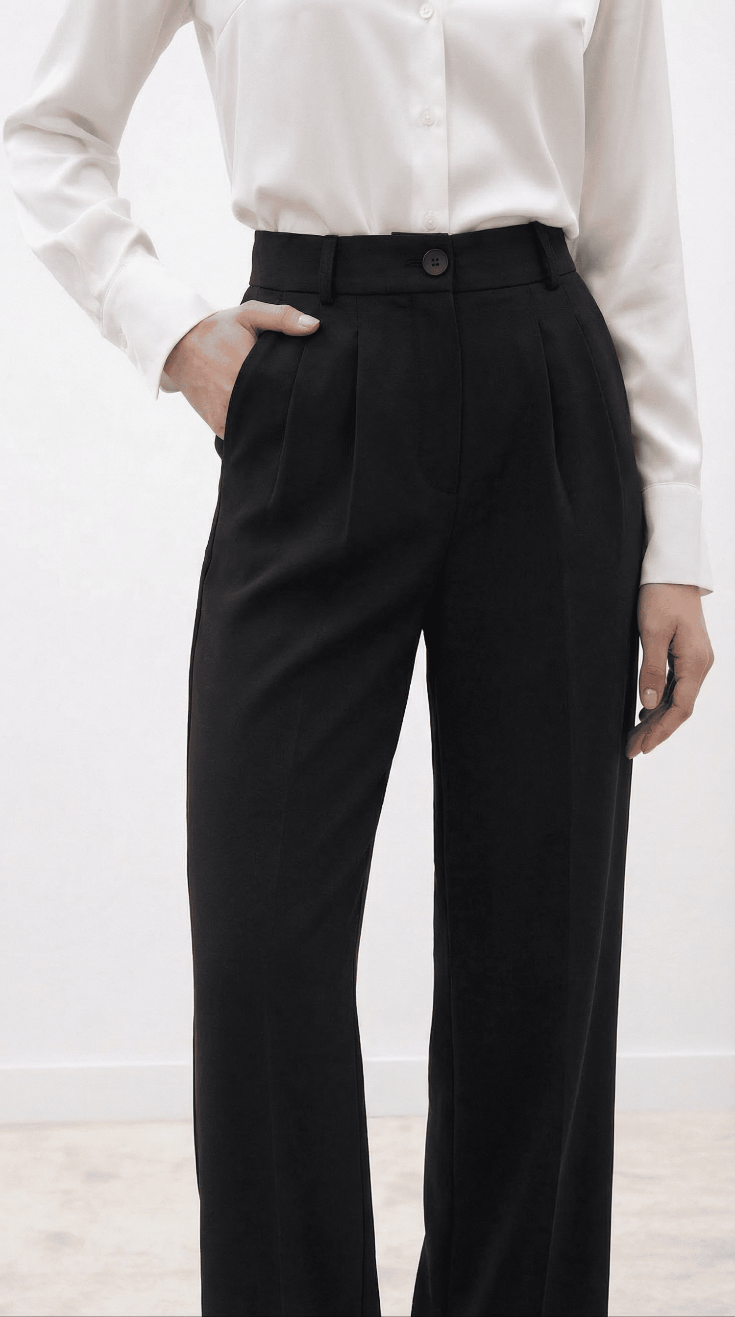 Siyah Yüksek Bel Pilili Wide Leg/Geniş Paça Dokuma Pantolon 25SWS5924 Palazzo