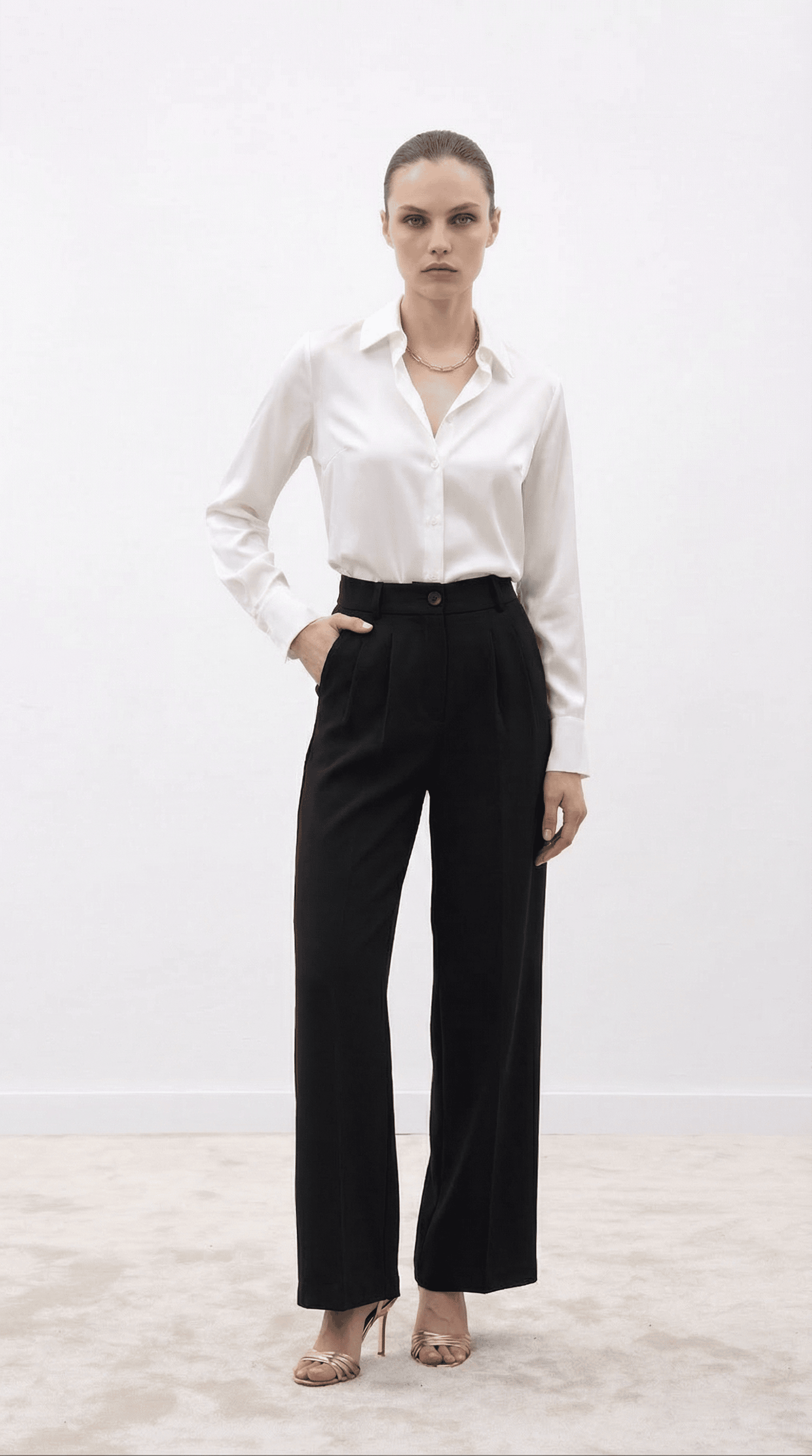 Siyah Yüksek Bel Pilili Wide Leg/Geniş Paça Dokuma Pantolon 25SWS5924 Palazzo