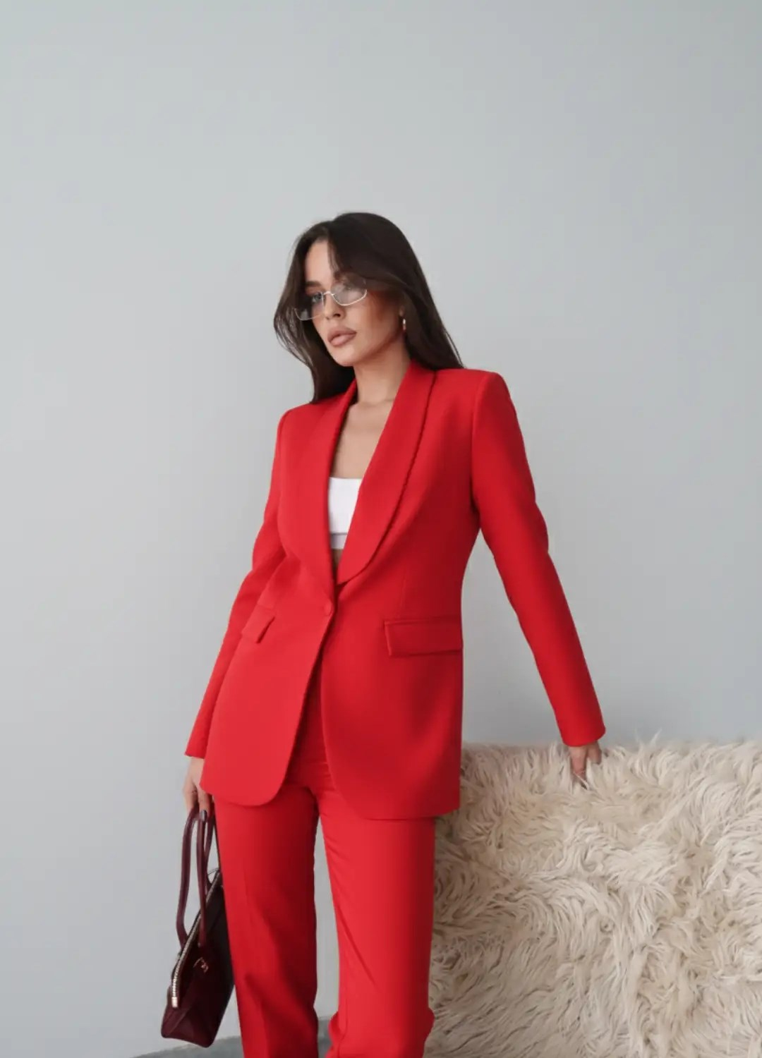 Tek Düğmeli Ceket Pantolon Takım Kırmızı