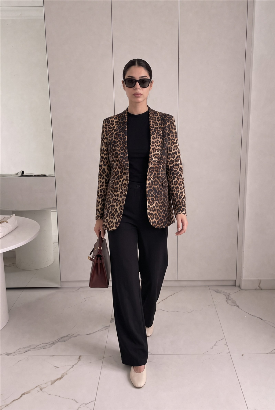 Tek Düğmeli Ceket Pantolon Takım Leopar