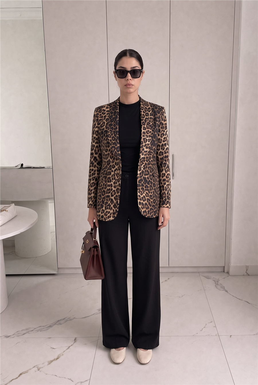 Tek Düğmeli Ceket Pantolon Takım Leopar