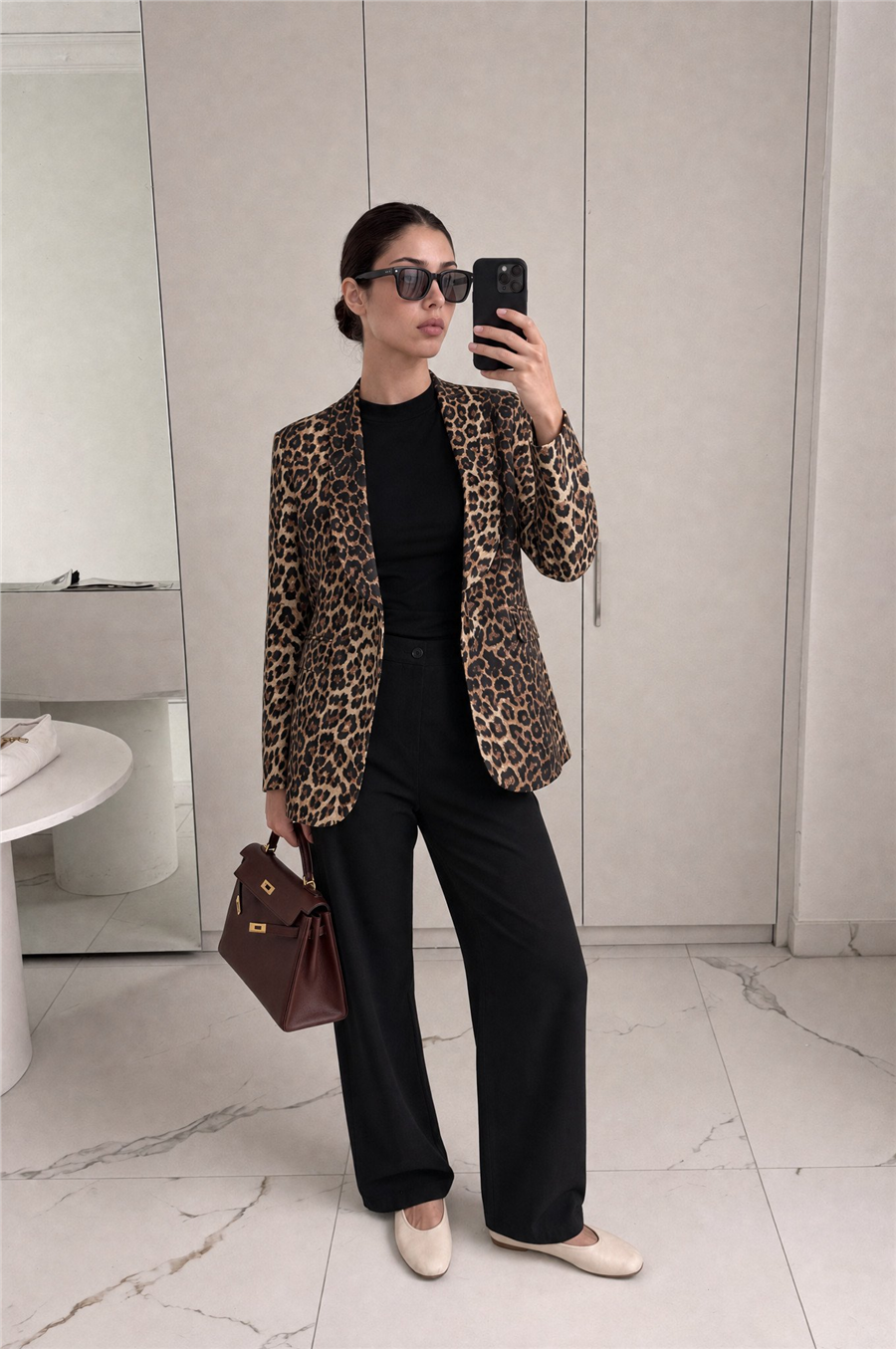 Tek Düğmeli Ceket Pantolon Takım Leopar