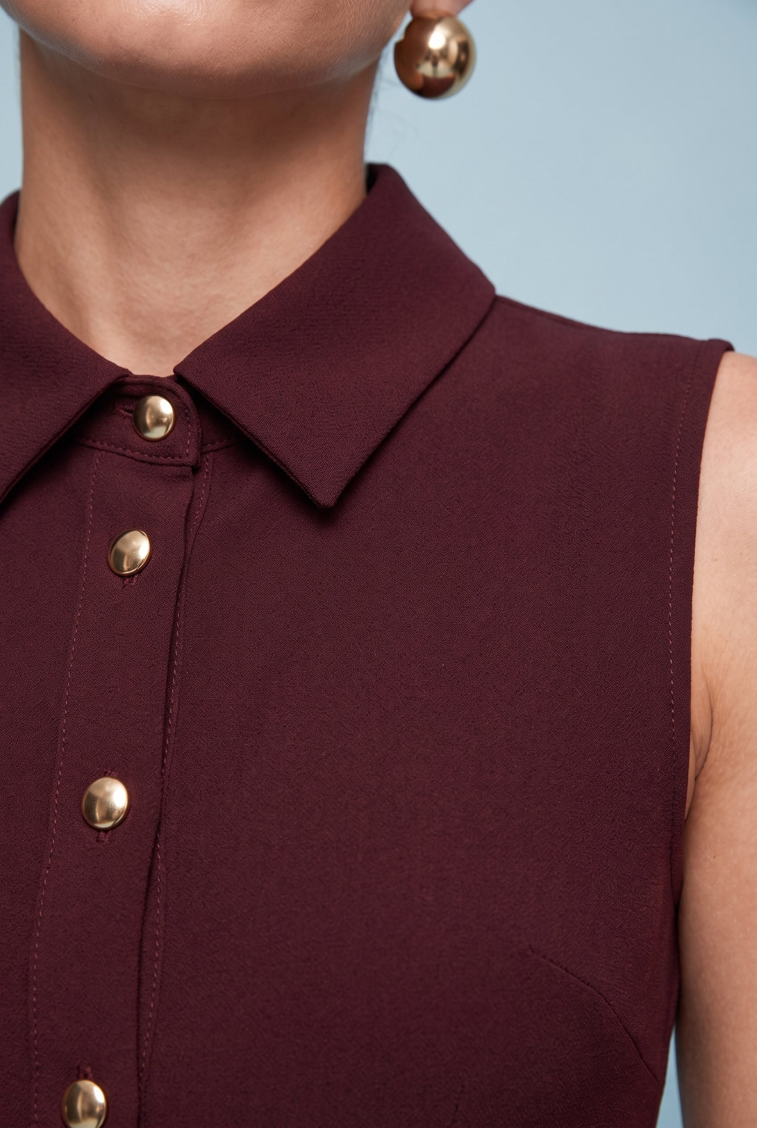 Valerie Gold Button Mini Elbise Bordo