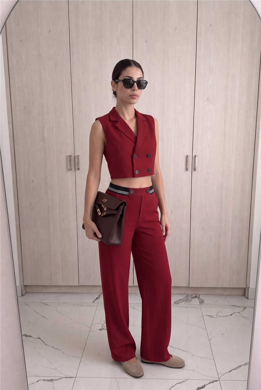 Vesta Yelek-Pantolon Takım Bordo