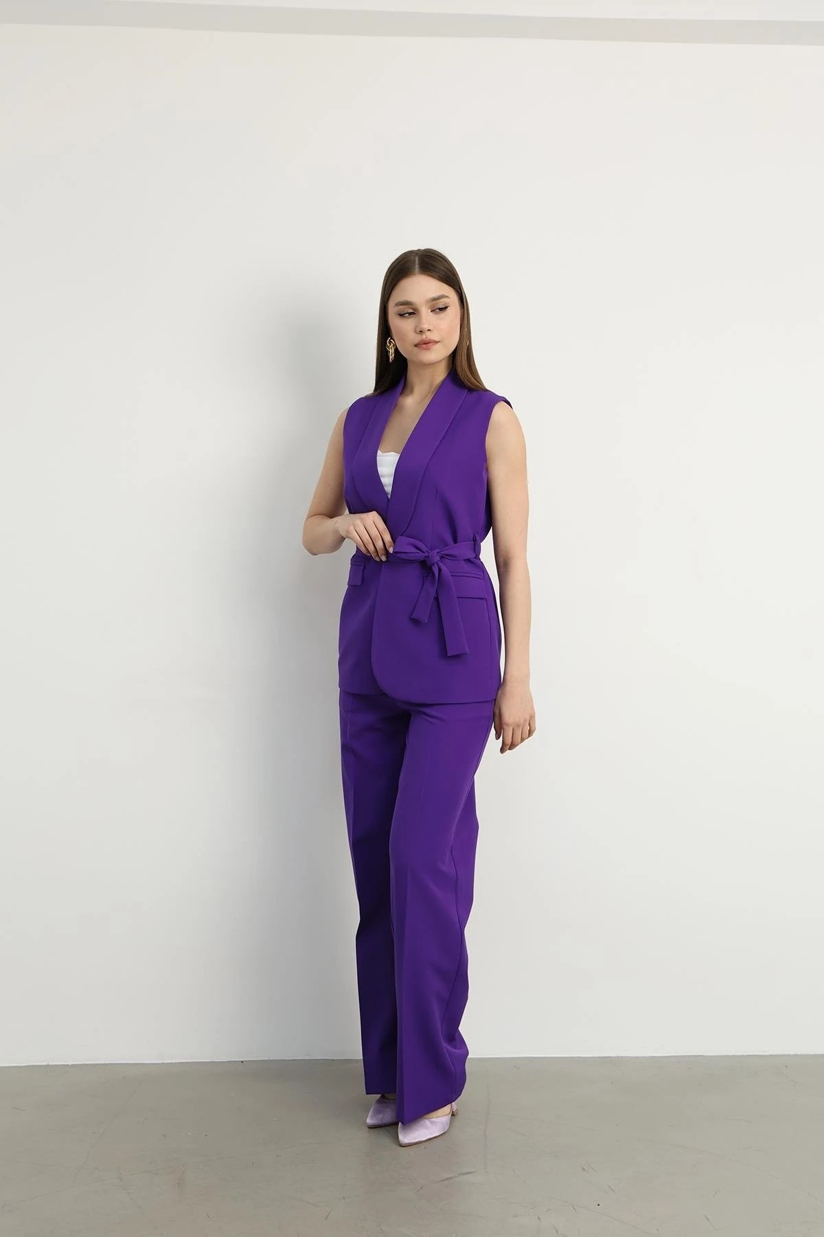 Violet Kuşaklı Yelek Mor