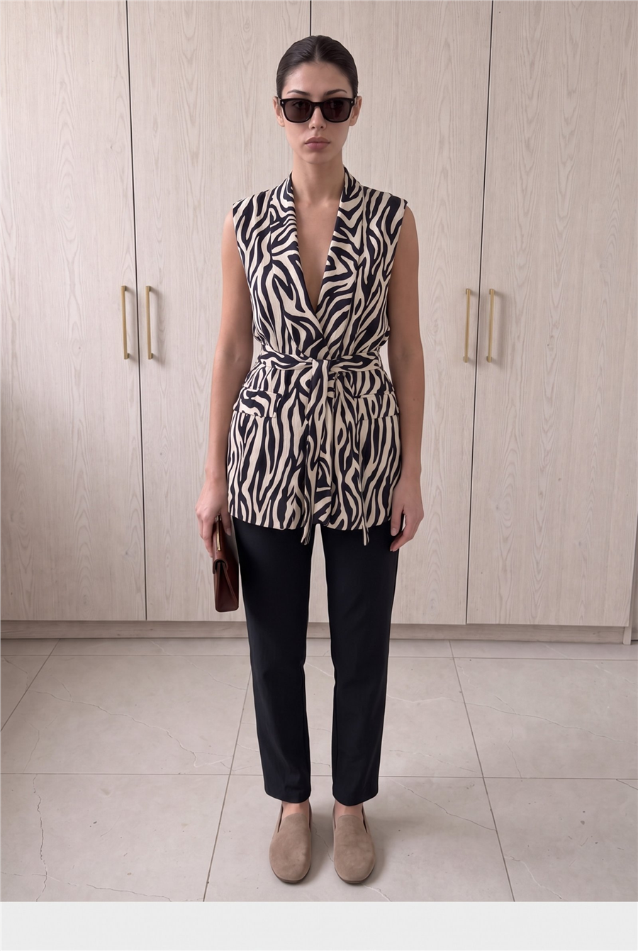 Violet Kuşaklı Yelek Ve Yüksek Bel Pantolon Takım Zebra