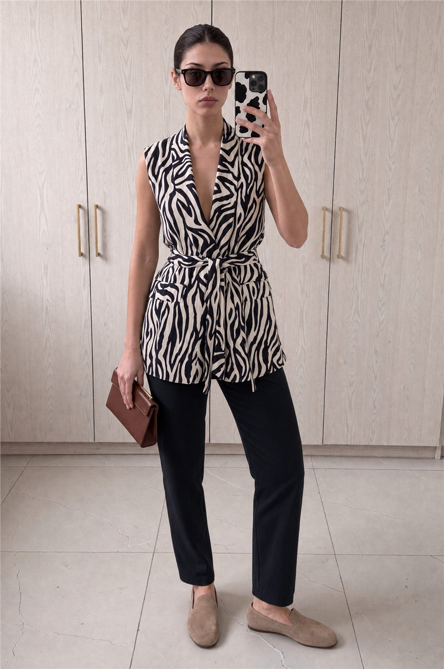 Violet Kuşaklı Yelek Ve Yüksek Bel Pantolon Takım Zebra