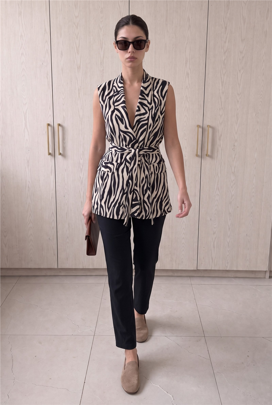 Violet Kuşaklı Yelek Ve Yüksek Bel Pantolon Takım Zebra