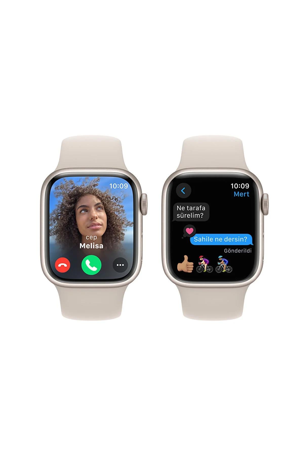 Apple Watch Series 9 GPS 41mm Yıldız Işığı Alüminyum Kasa ve Yıldız Işığı Spor Kordon S-M