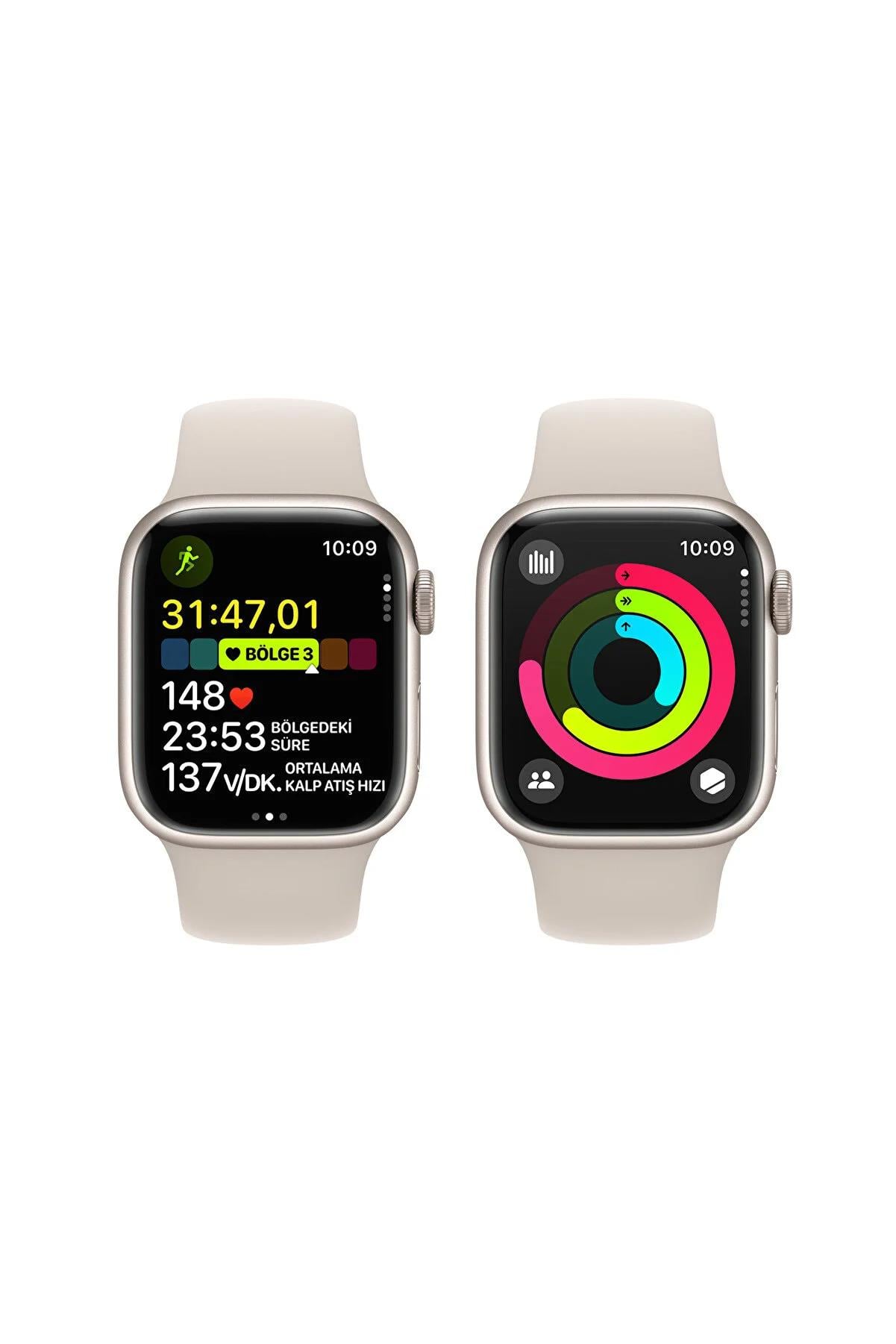 Apple Watch Series 9 GPS 41mm Yıldız Işığı Alüminyum Kasa ve Yıldız Işığı Spor Kordon S-M