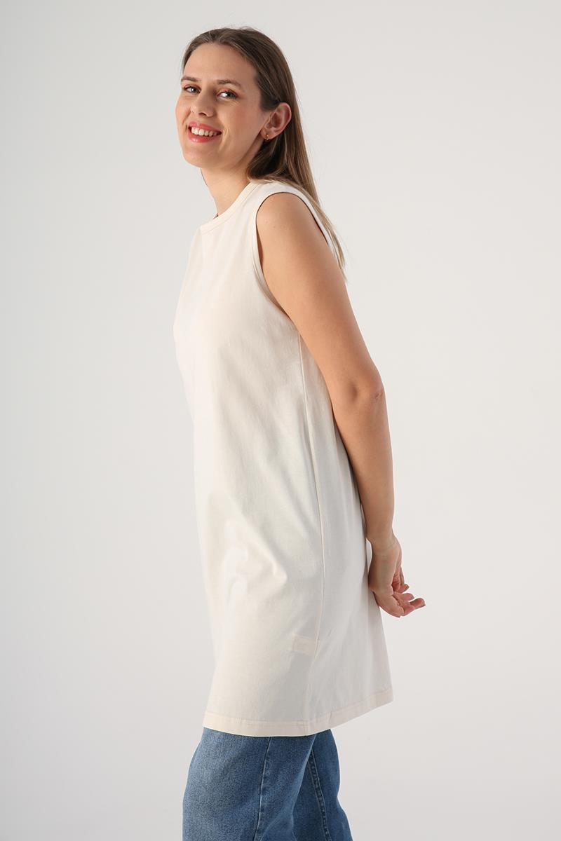 Açık Bej-Basic Kolsuz Tunik