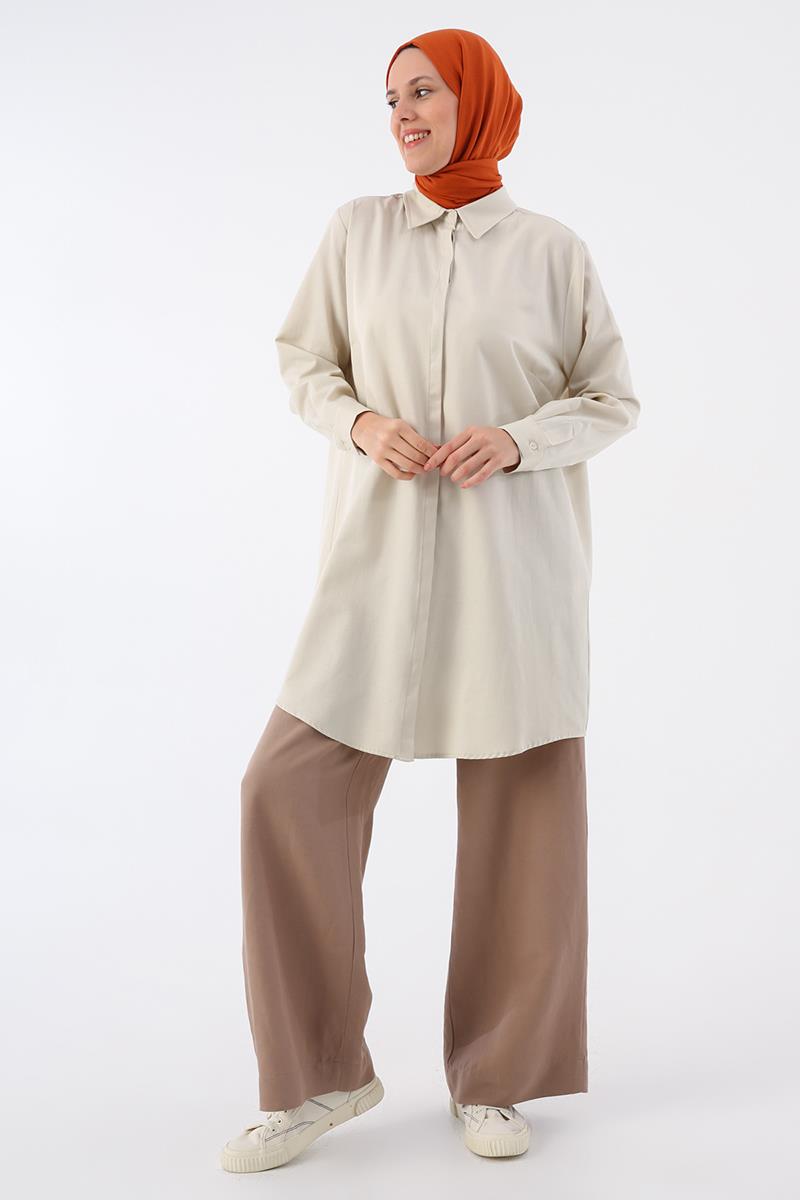 Hellbeige-Plus-Size-Hemdtunika