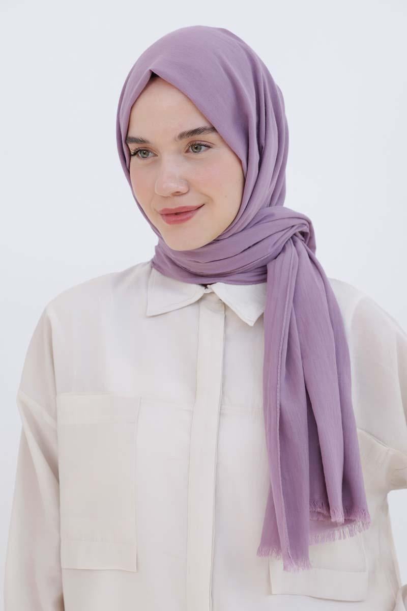 Açık Lila-Naturel Pamuk Şal