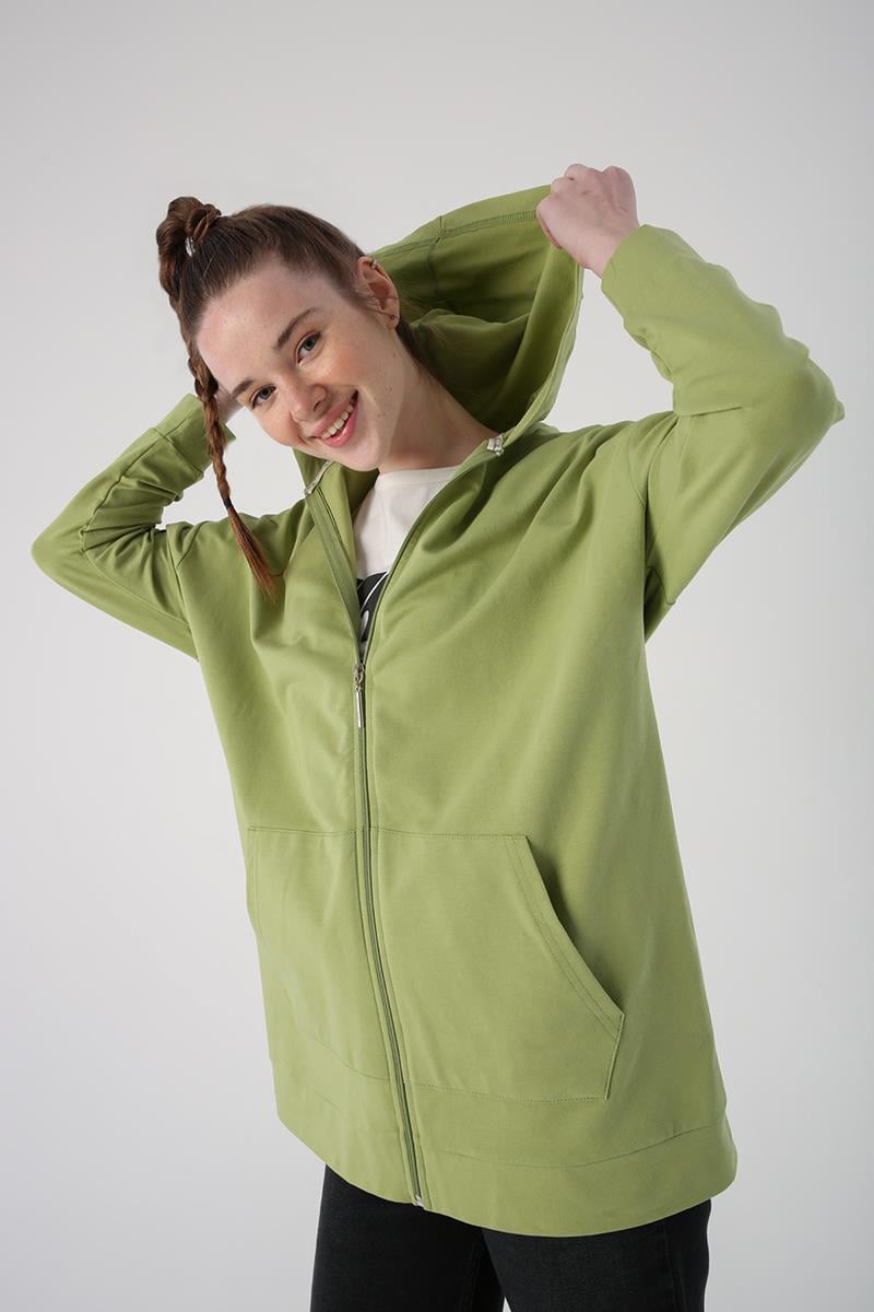 Cardigan sweat à capuche vert clair