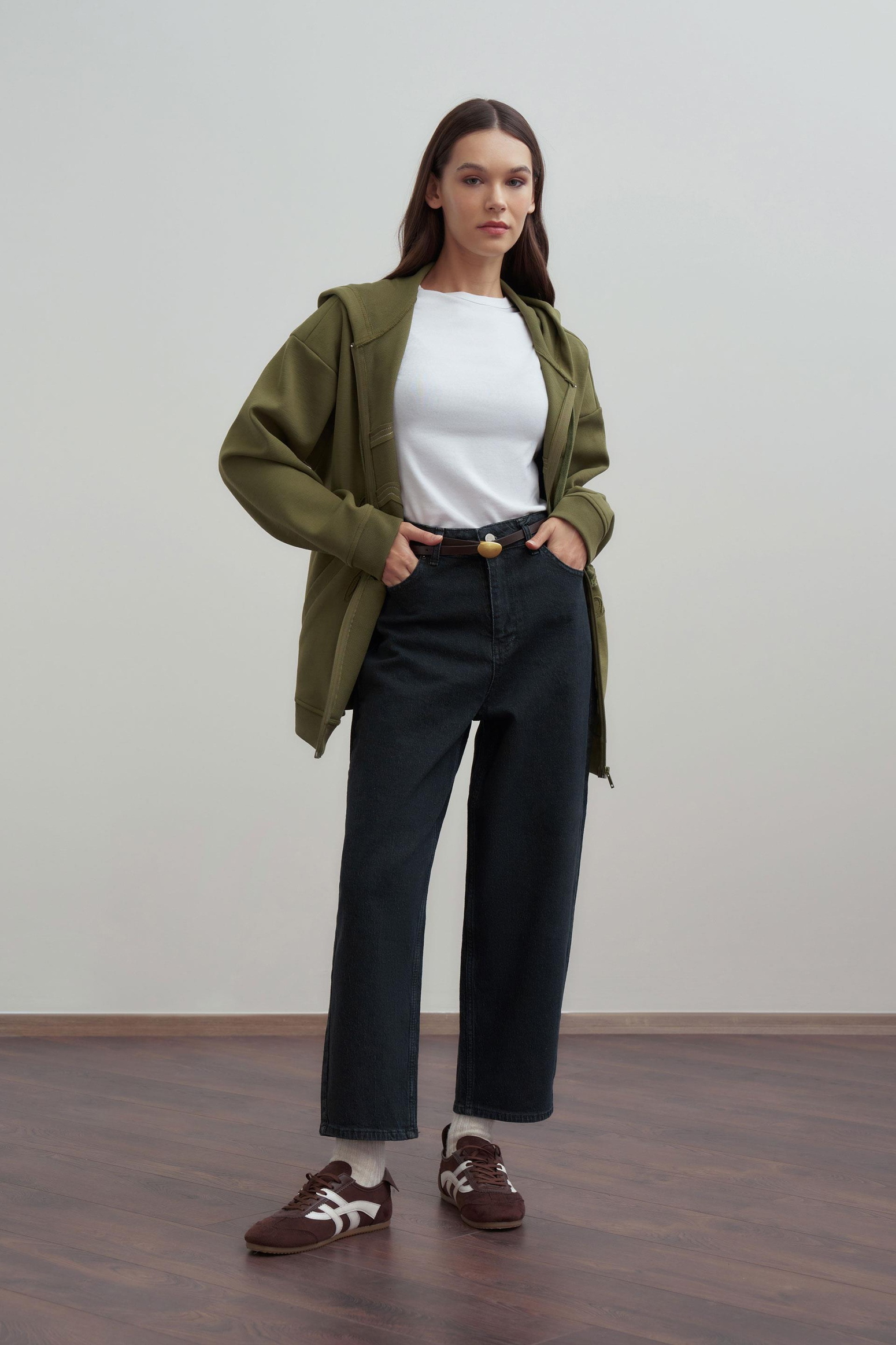 Antrasit-Yüksek Bel Mom Paça Kot Pantolon