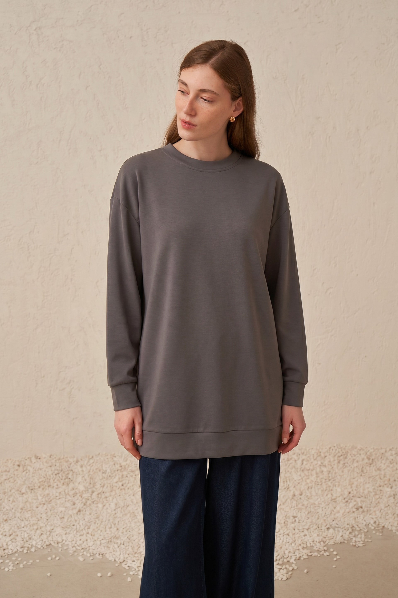 Antrasit-Yumuşak Dokulu Sweatshirt