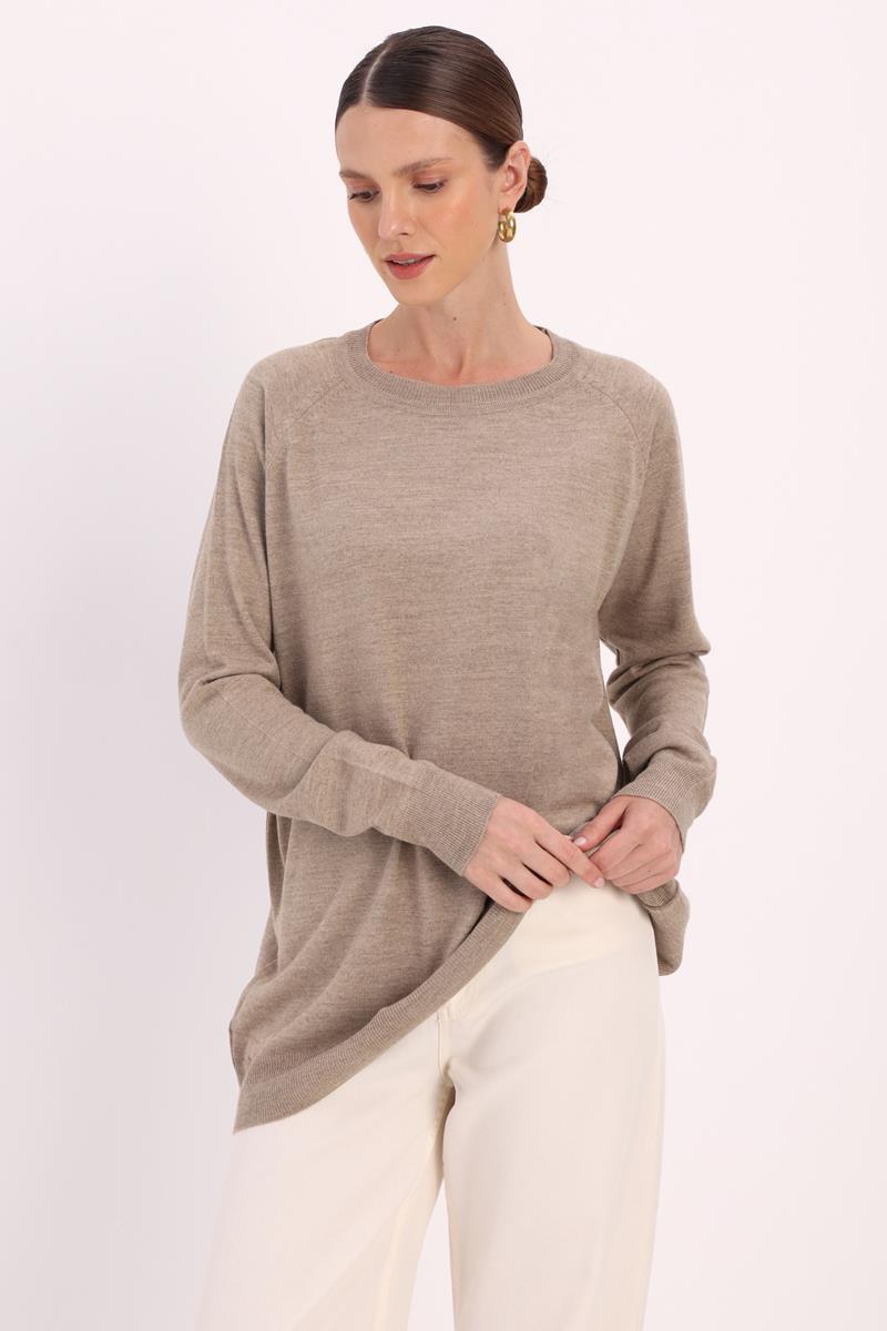 Bej-BASİC REGLAN BİSİKLET YAKA KAZAK