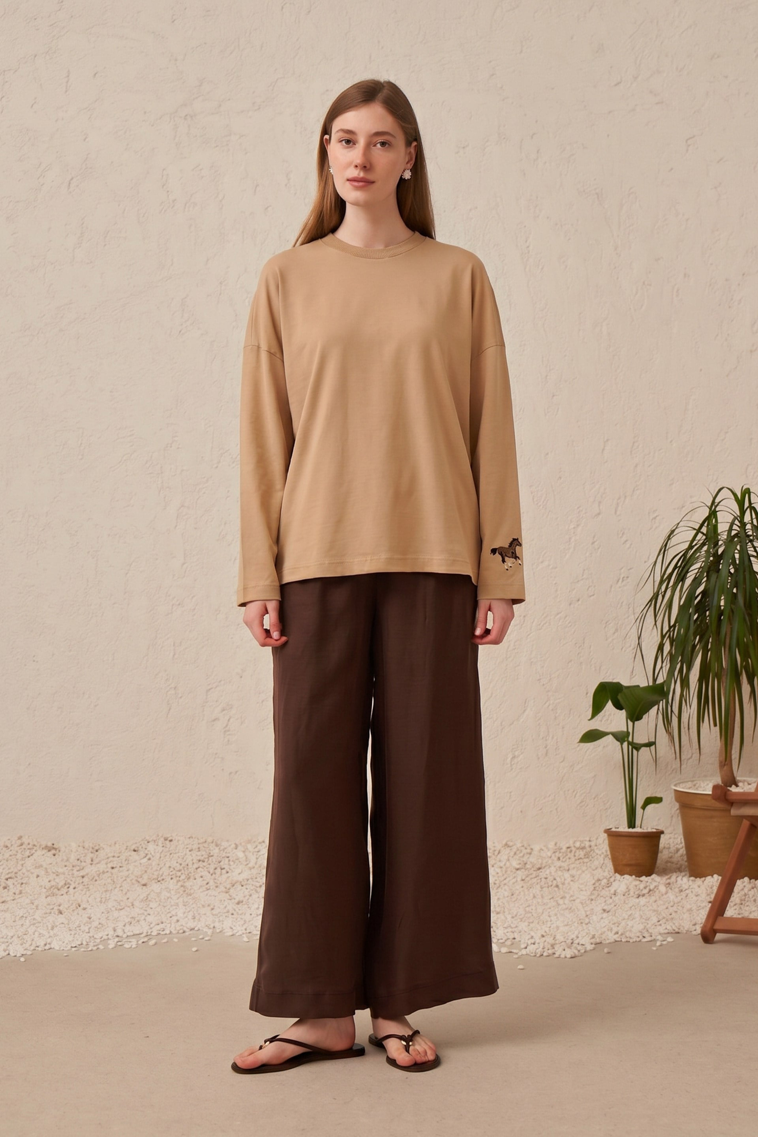 Bej-Oversize Sweatshirt