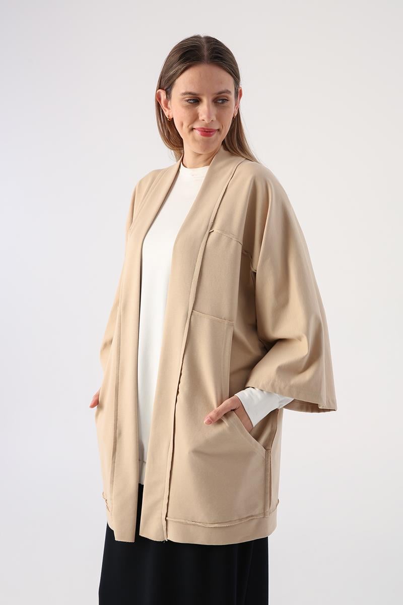 Beige-Bat Sleeve Oversize Cardigan