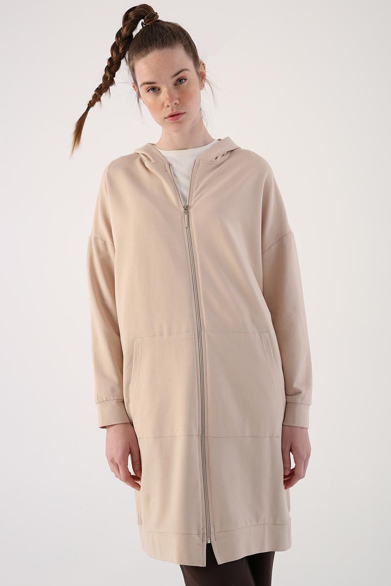 Bej01-Fermuarlı Sweat Hırka