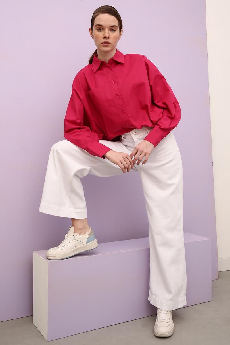 White-100% Cotton High Waist Wide Leg Trousers