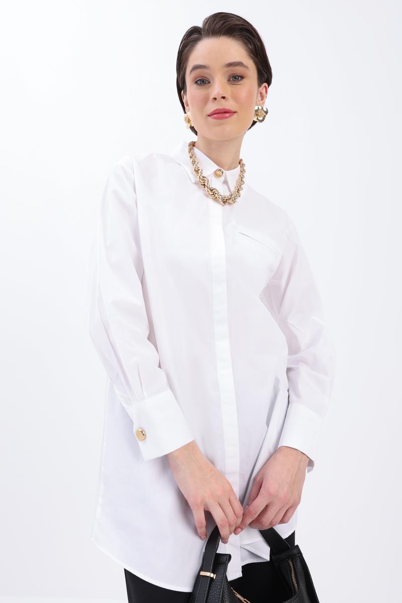 White-POCKETTED SHIRT TUNIC