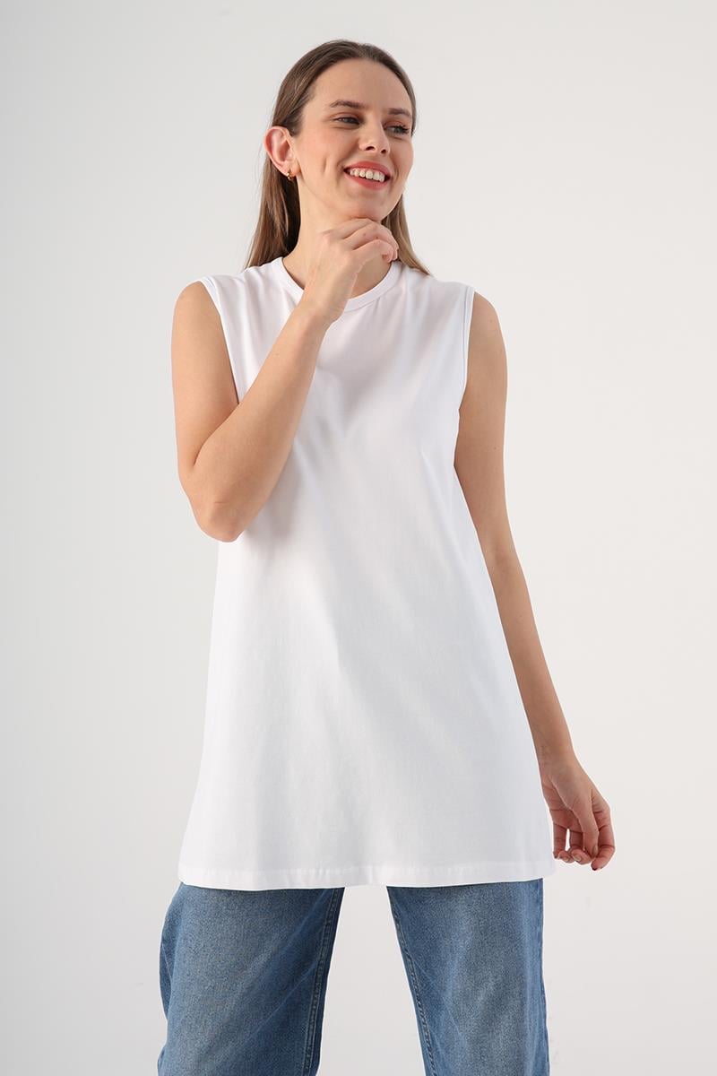 Tunique T-Shirt Sans Manches Blanche