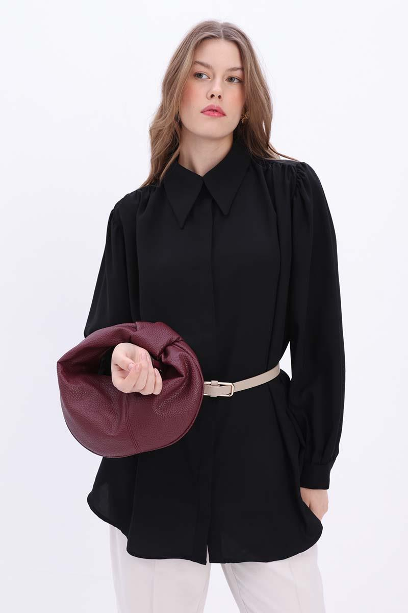 Bordo-Bağlama Detaylı El Çantası