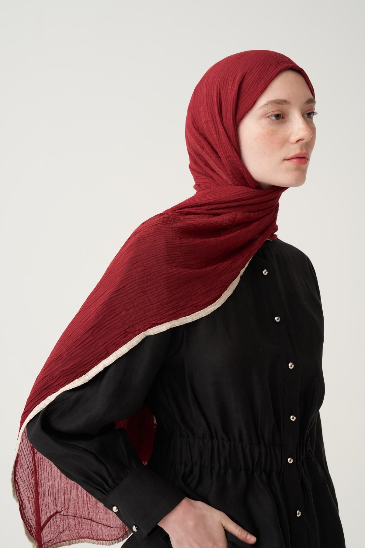 Bordo-Keten Karışımlı Pamuklu Ferah Şal