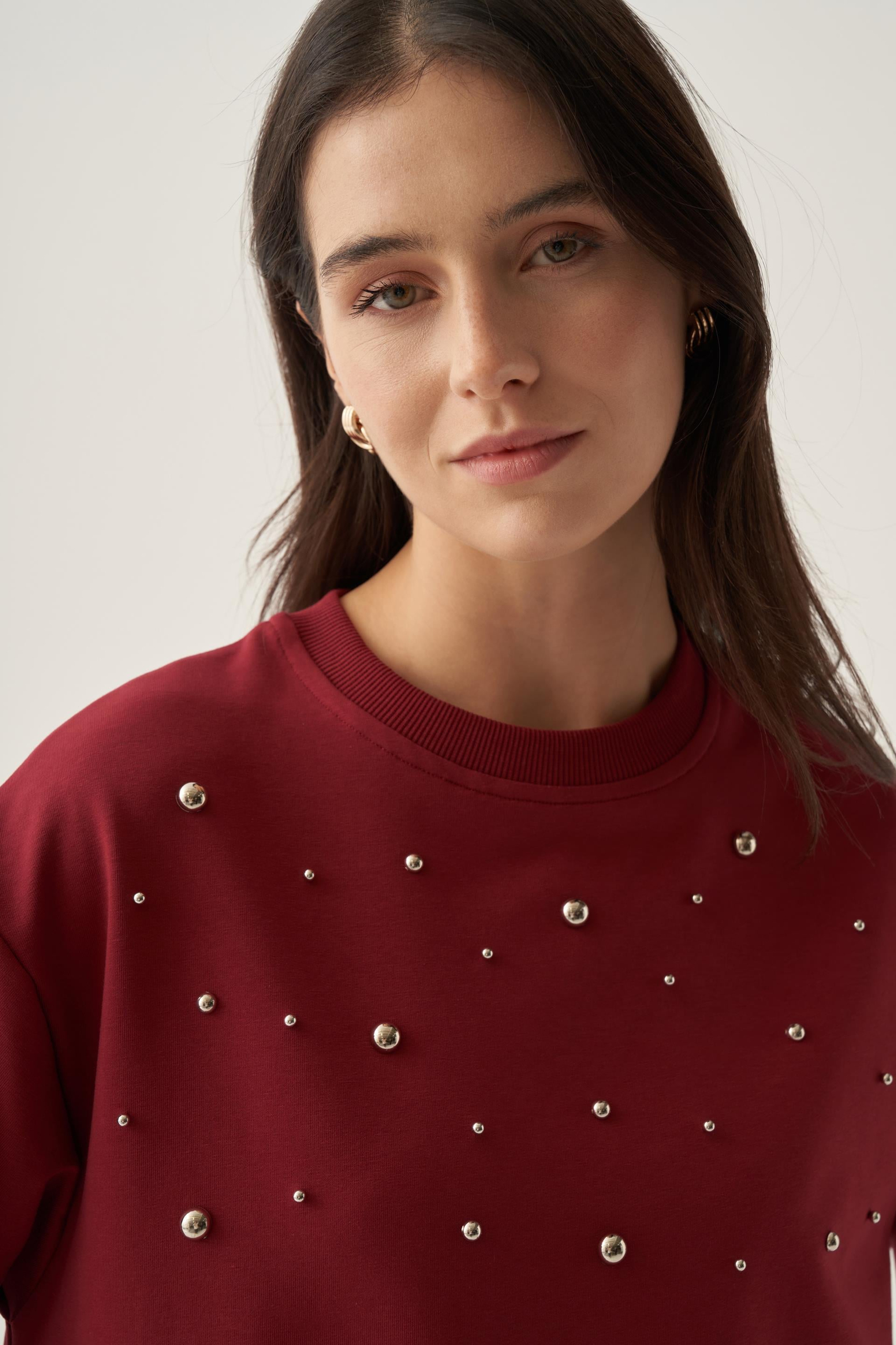 Bordo-Pamuklu Droplu Sweat